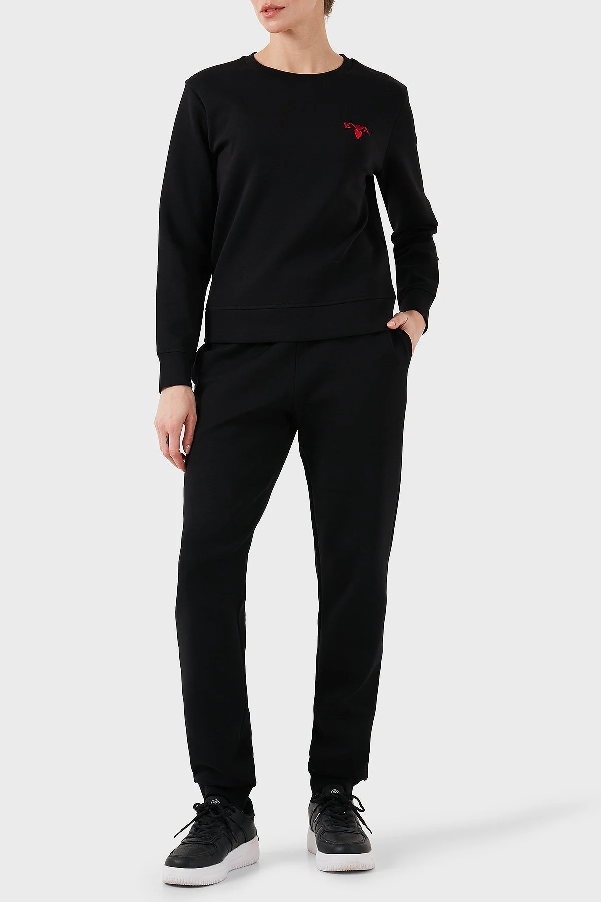 Emporio Armani Streç Pamuklu İşlemeli Comfort Fit Yüksek Bel Bayan Pantolon EW000200 AF10002 UC001 SİYAH - 2