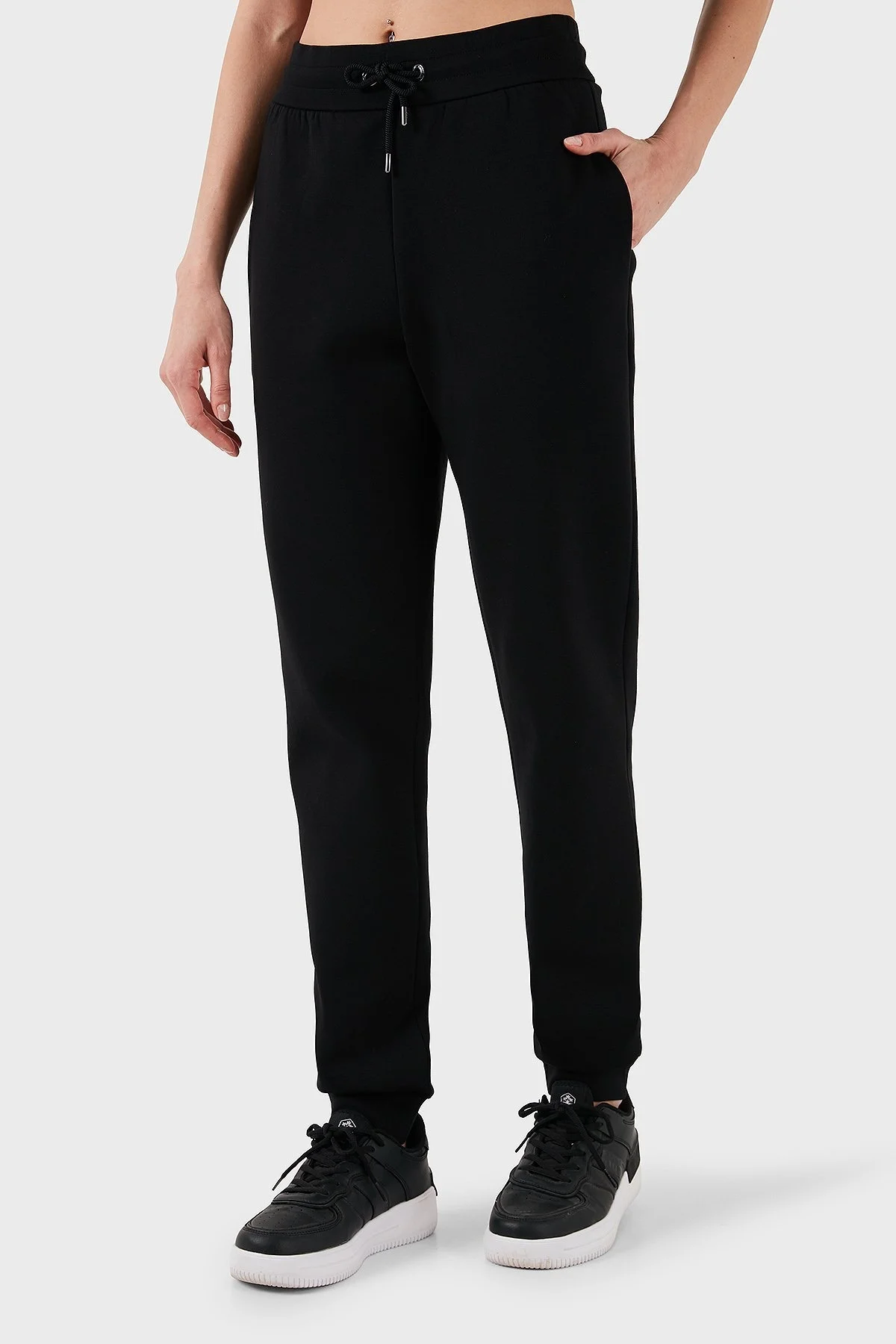 Emporio Armani Streç Pamuklu İşlemeli Comfort Fit Yüksek Bel Bayan Pantolon EW000200 AF10002 UC001 SİYAH - 5