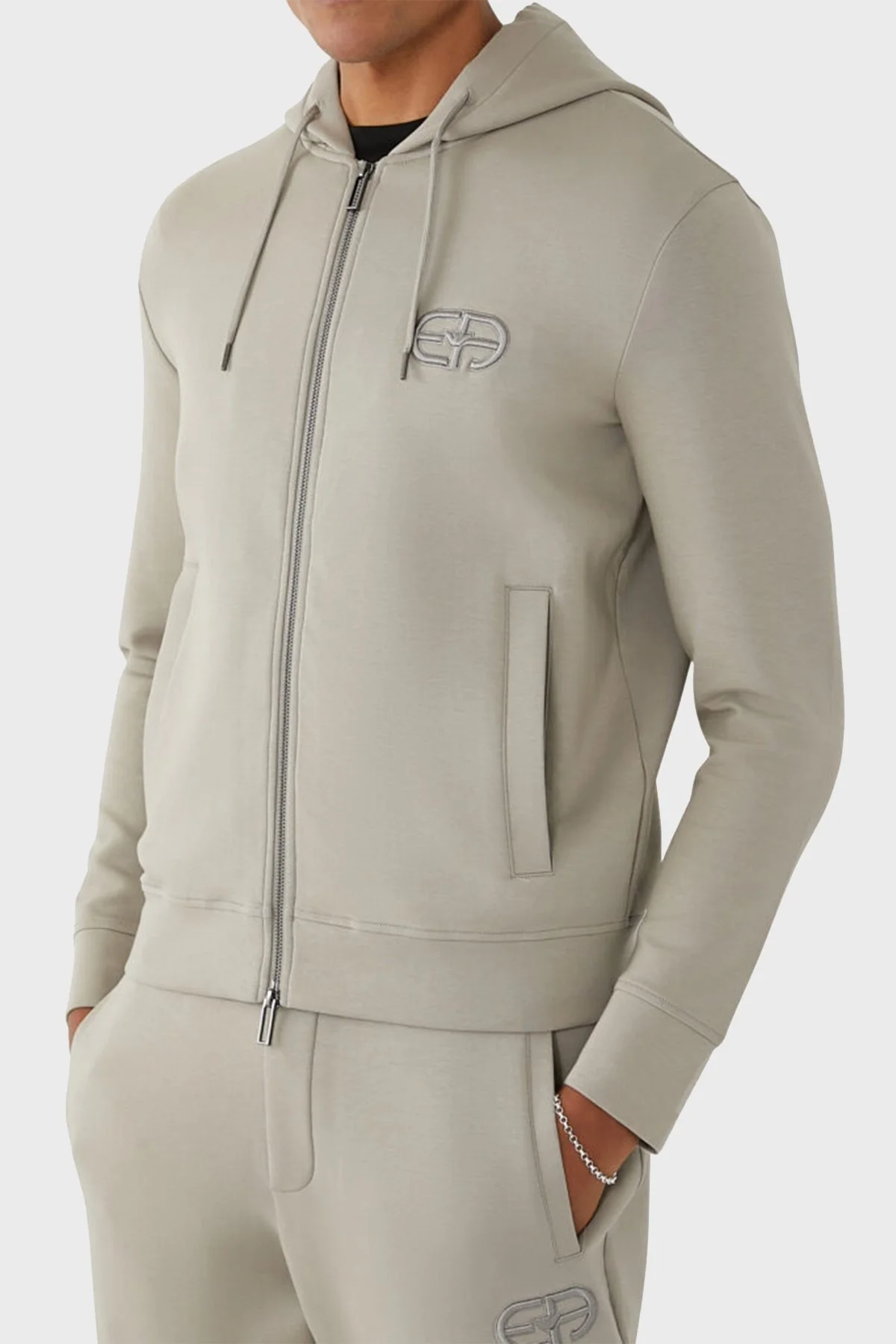 Emporio Armani Streç Pamuklu Kapüşonlu Erkek Sweat 8N1ML6 1JHSZ 0643 GRİ - 1