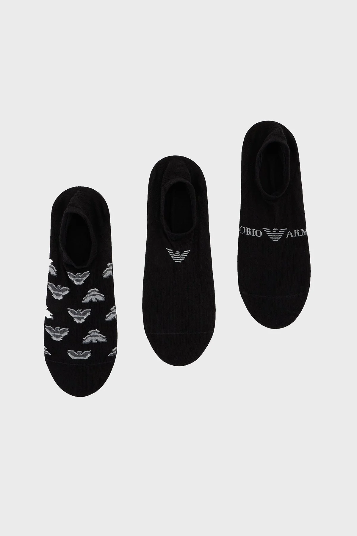 Emporio Armani Streç Pamuklu Logo Baskılı 3 Pack Babet Erkek Çorap EM000547 AF13202 MC116 SİYAH - 3