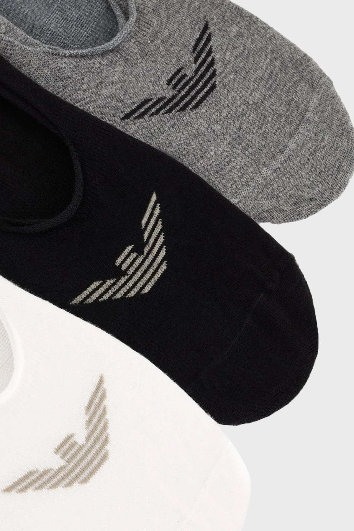 Emporio Armani Streç Pamuklu Logo Baskılı 3 Pack Babet Erkek Çorap EM000548 AF12271 MC059 SİYAH-BEYAZ-GRİ - 2