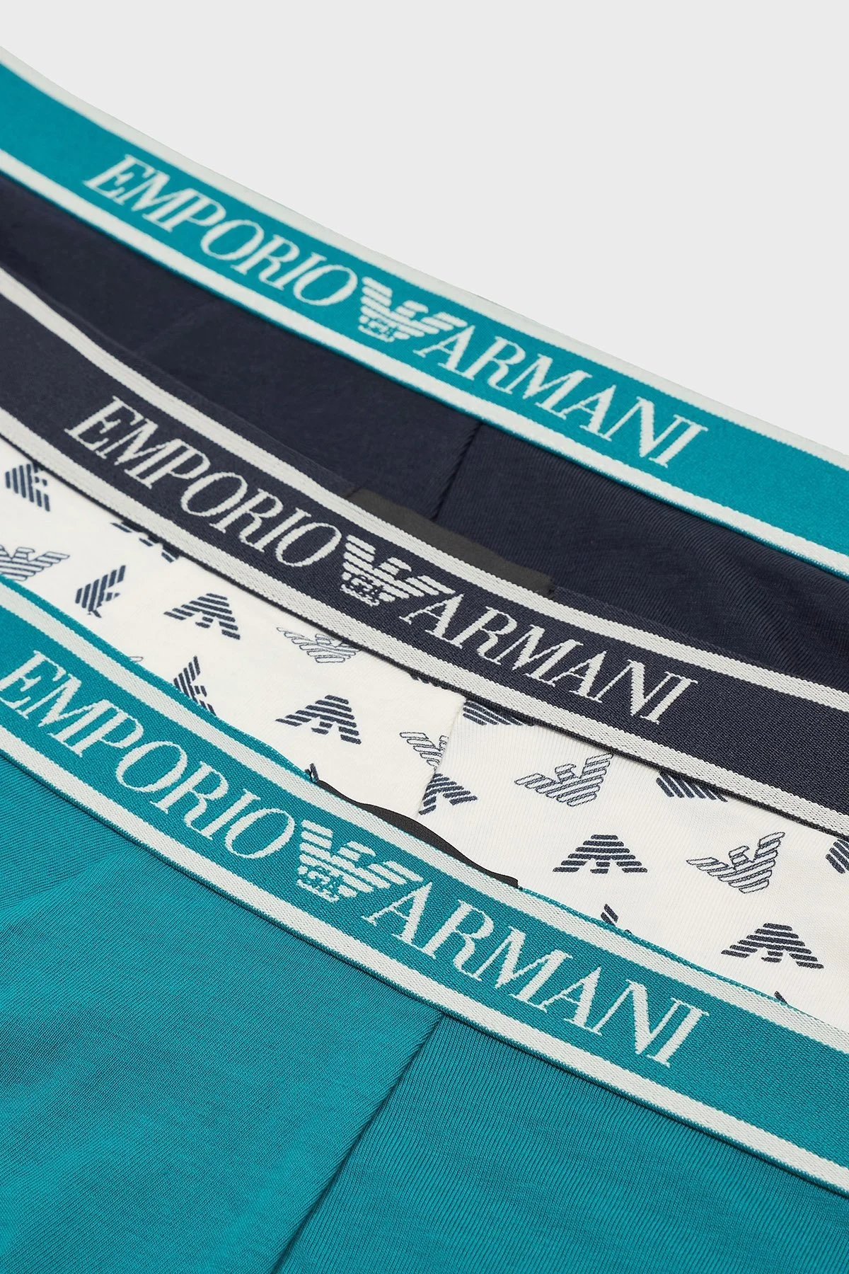 Emporio Armani Streç Pamuklu Logo Baskılı 3 Pack Erkek Boxer EM000370 AF10779 MB092 Siyah-Beyaz-Yeşil - 8