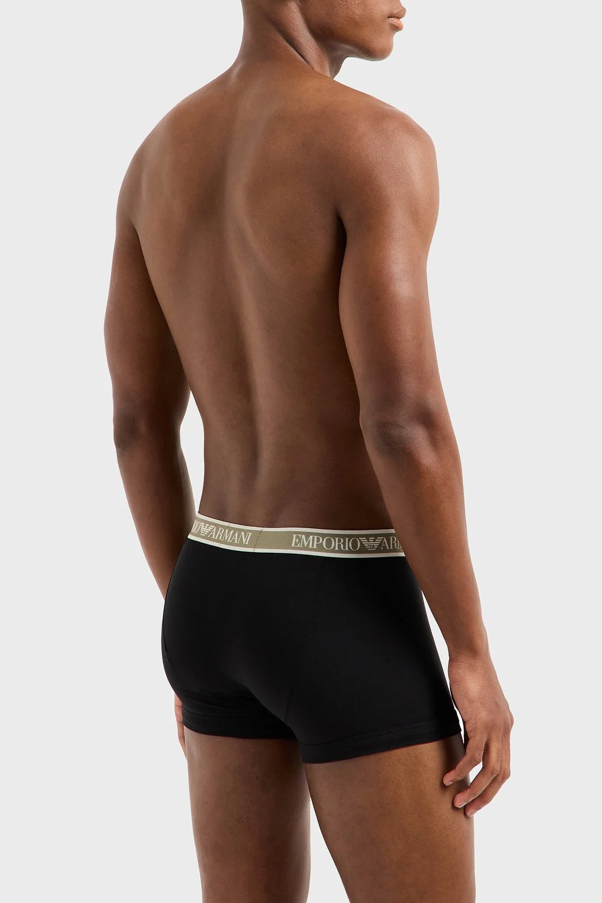 Emporio Armani Streç Pamuklu Logo Baskılı 3 Pack Erkek Boxer EM000370 AF10779 MC065 Haki-Siyah-Siyah - 3