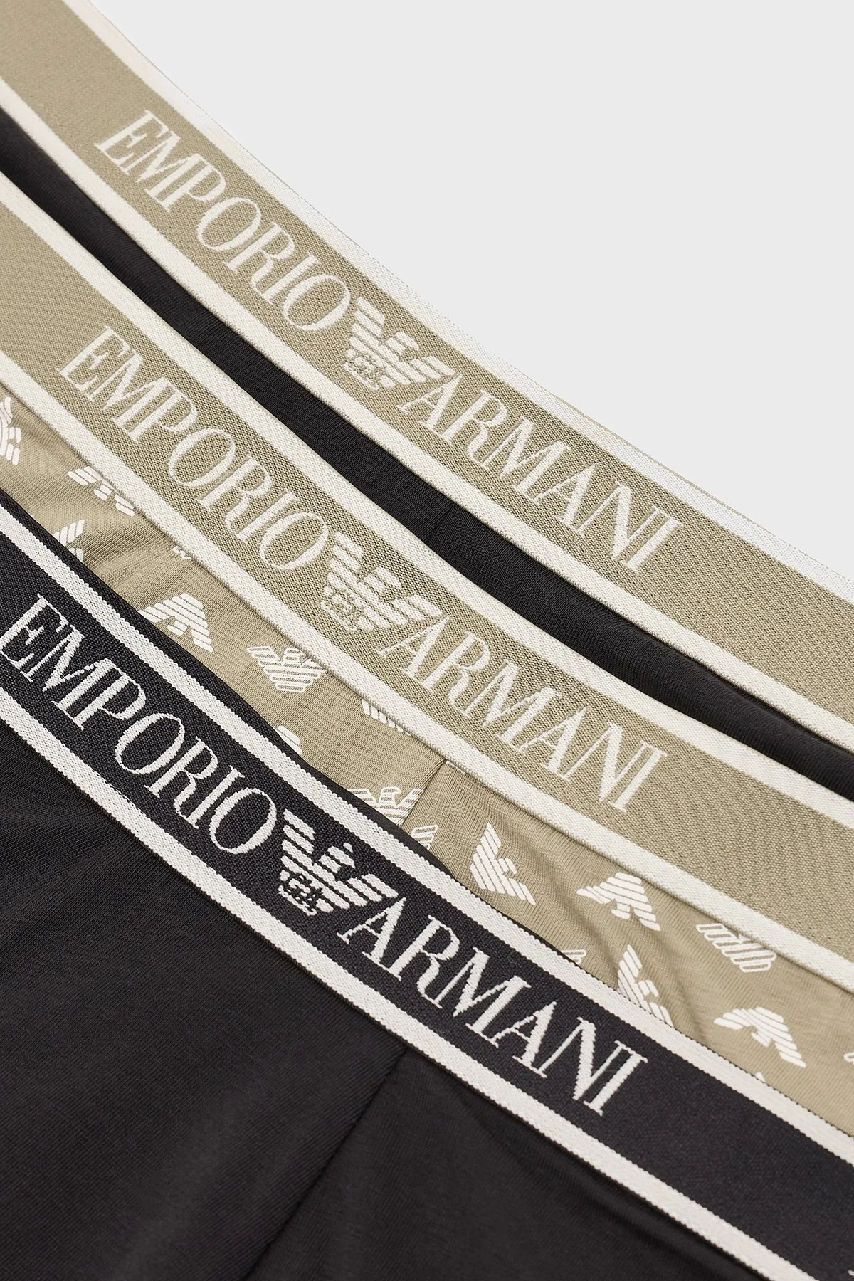 Emporio Armani Streç Pamuklu Logo Baskılı 3 Pack Erkek Boxer EM000370 AF10779 MC065 Haki-Siyah-Siyah - 4
