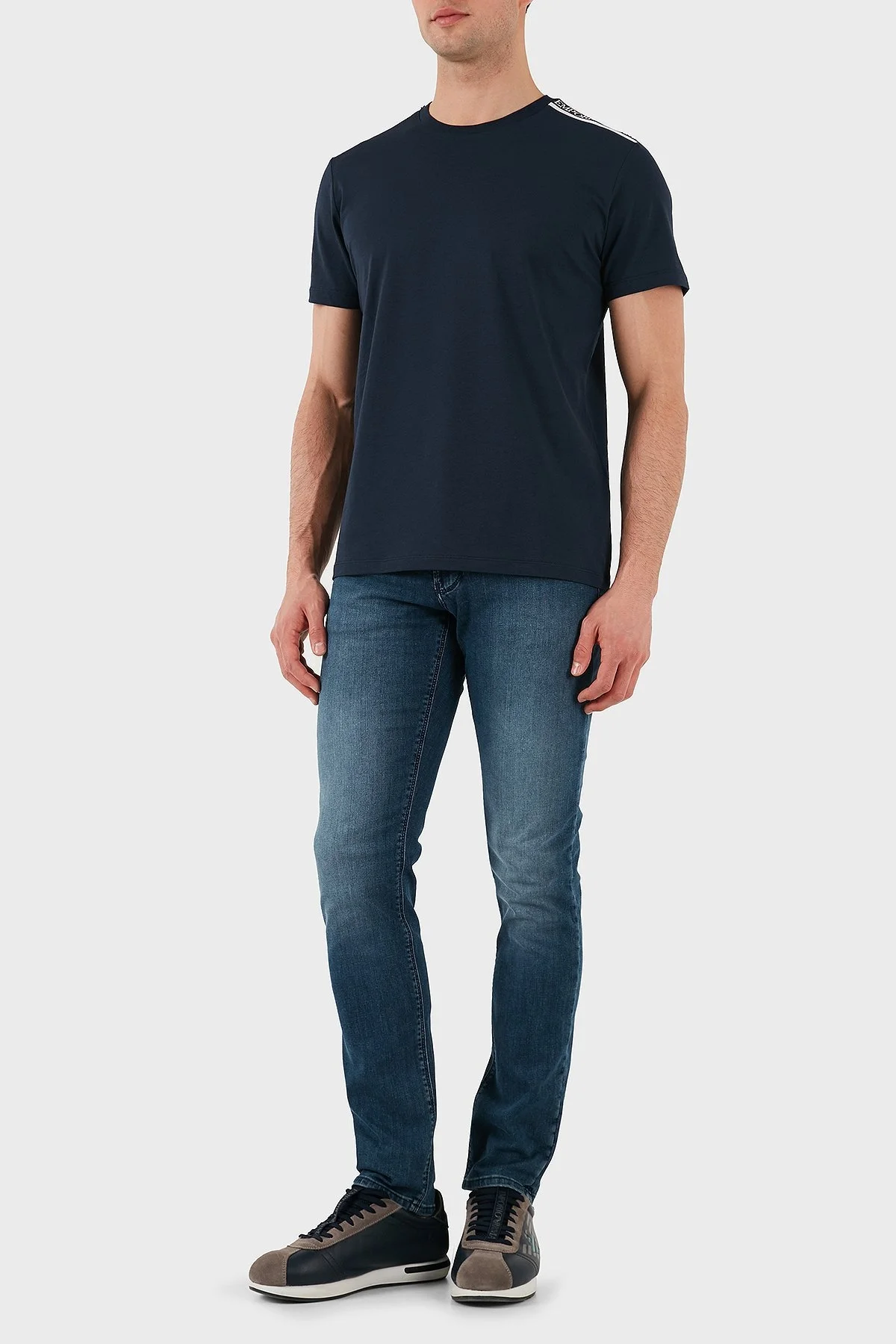 Emporio Armani Streç Pamuklu Logo Baskılı Regular Fit Bisiklet Yaka Erkek T Shirt EM000574 AF12333 UB102 LACİVERT - 2