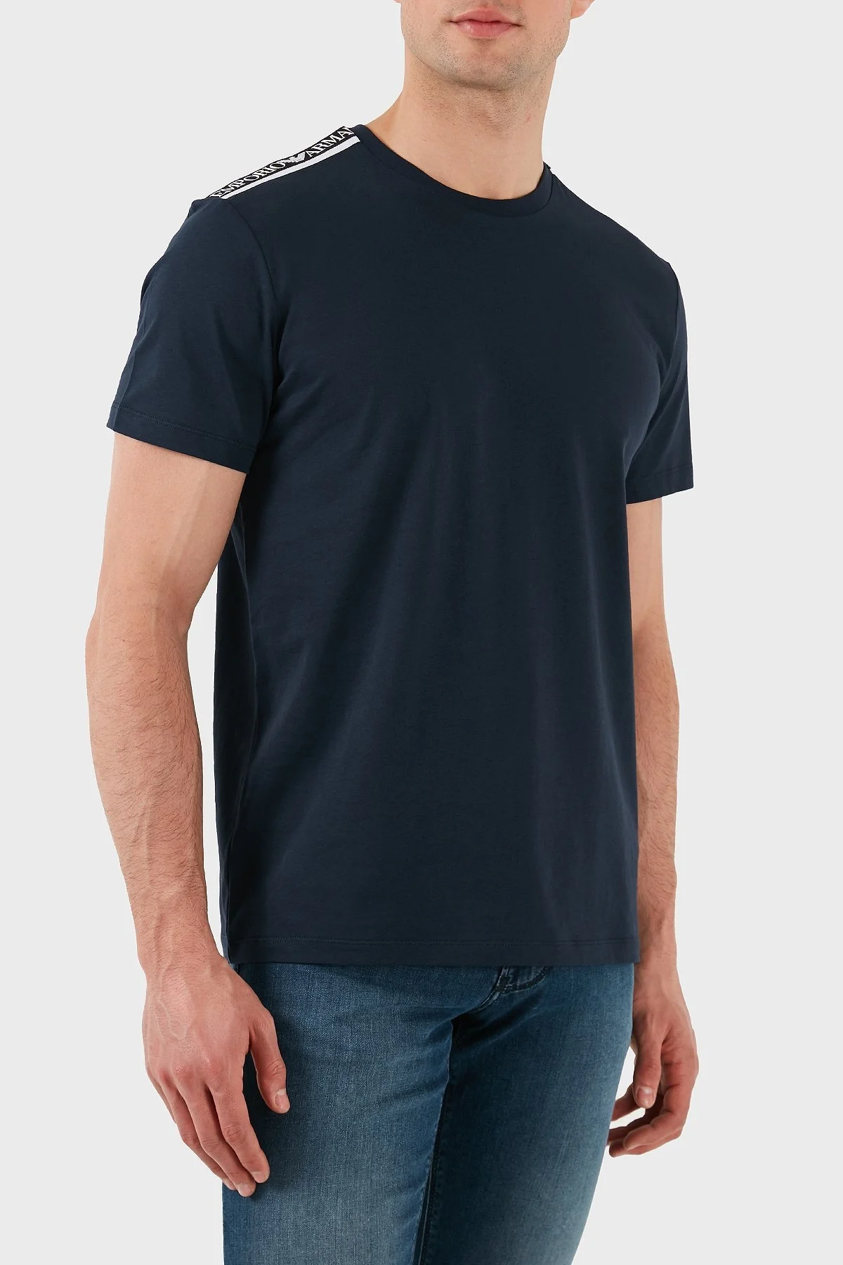 Emporio Armani Streç Pamuklu Logo Baskılı Regular Fit Bisiklet Yaka Erkek T Shirt EM000574 AF12333 UB102 LACİVERT - 5