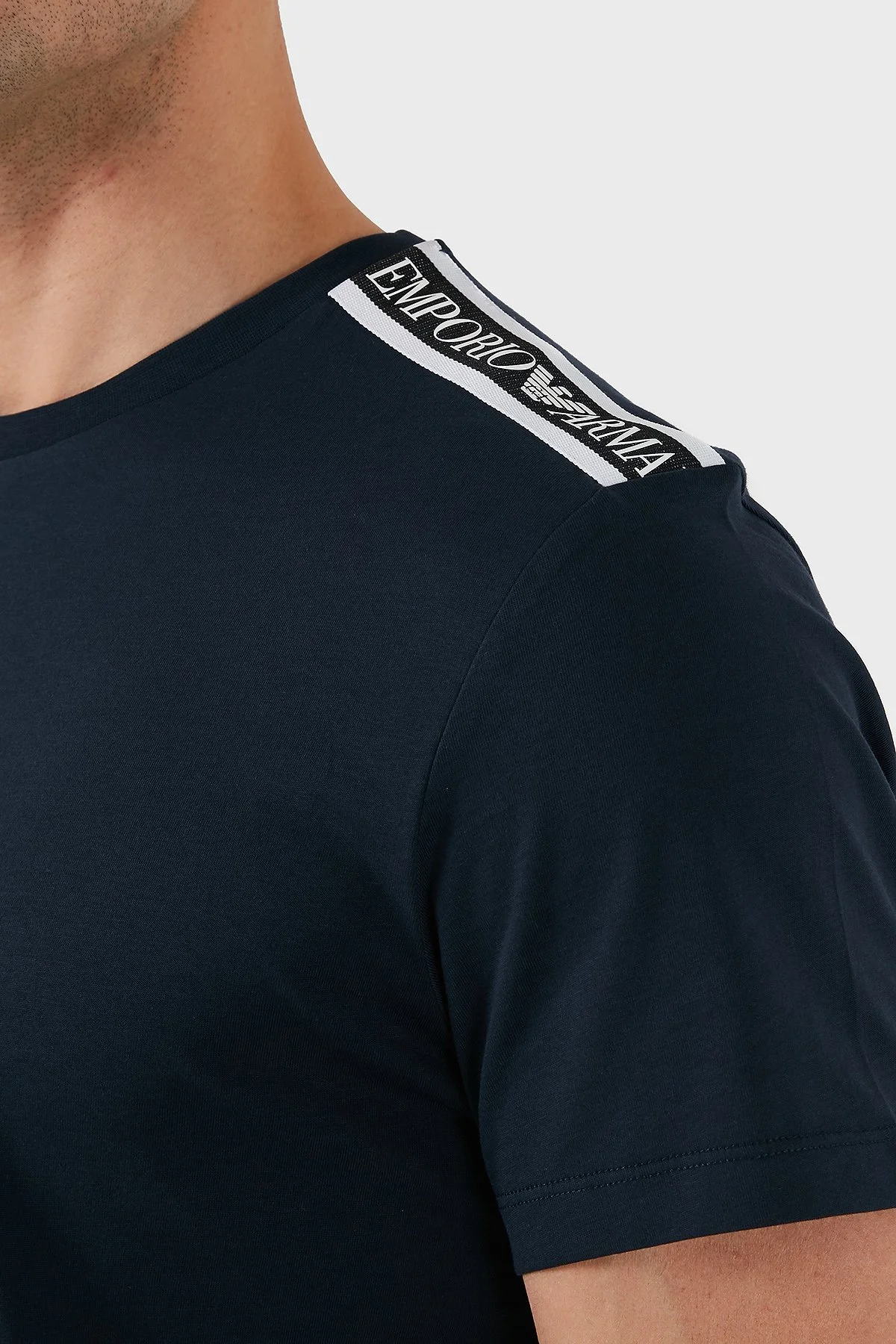 Emporio Armani Streç Pamuklu Logo Baskılı Regular Fit Bisiklet Yaka Erkek T Shirt EM000574 AF12333 UB102 LACİVERT - 6