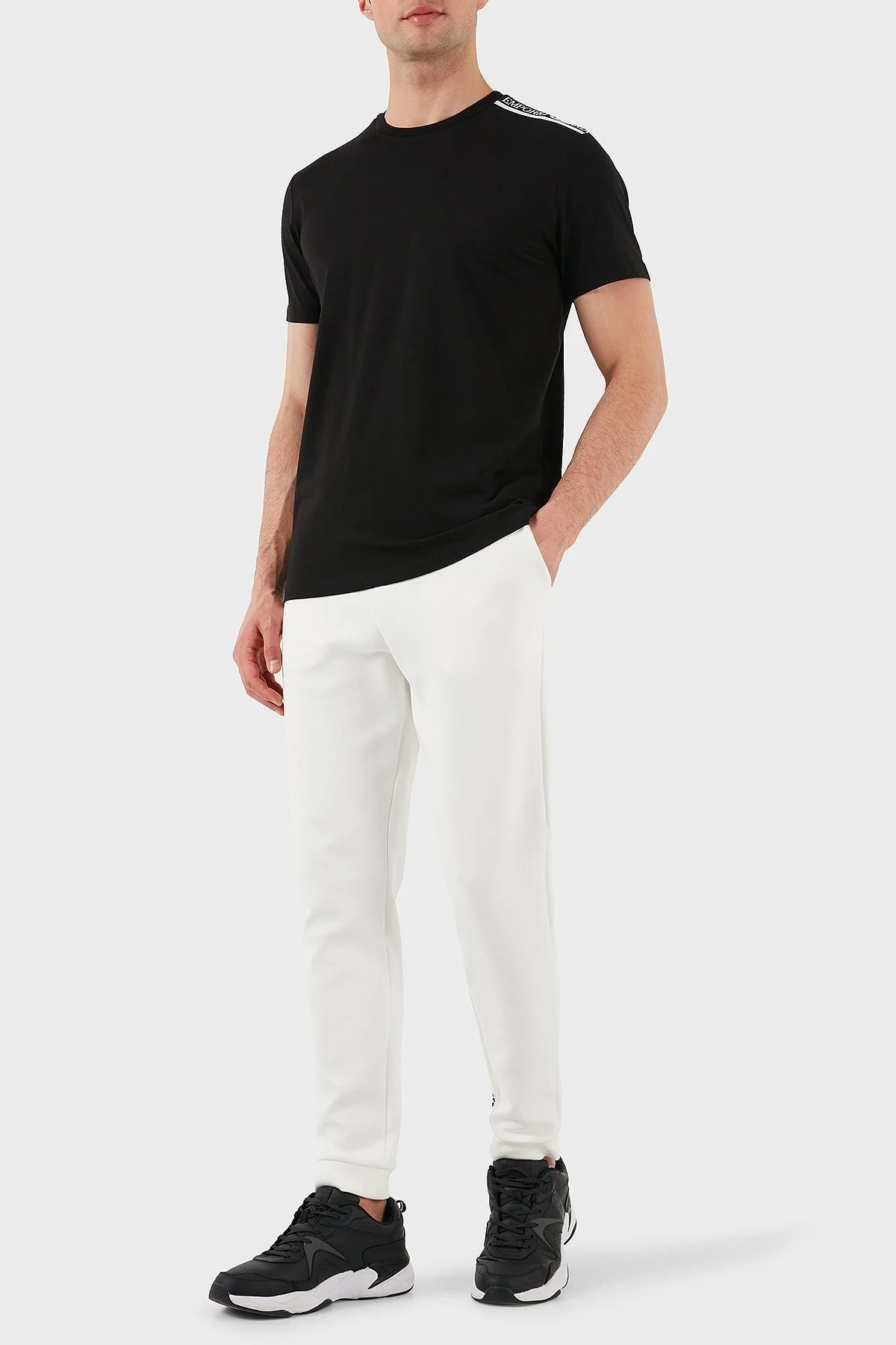 Emporio Armani Streç Pamuklu Logo Baskılı Regular Fit Bisiklet Yaka Erkek T Shirt EM000574 AF12333 UC001 SİYAH - 2