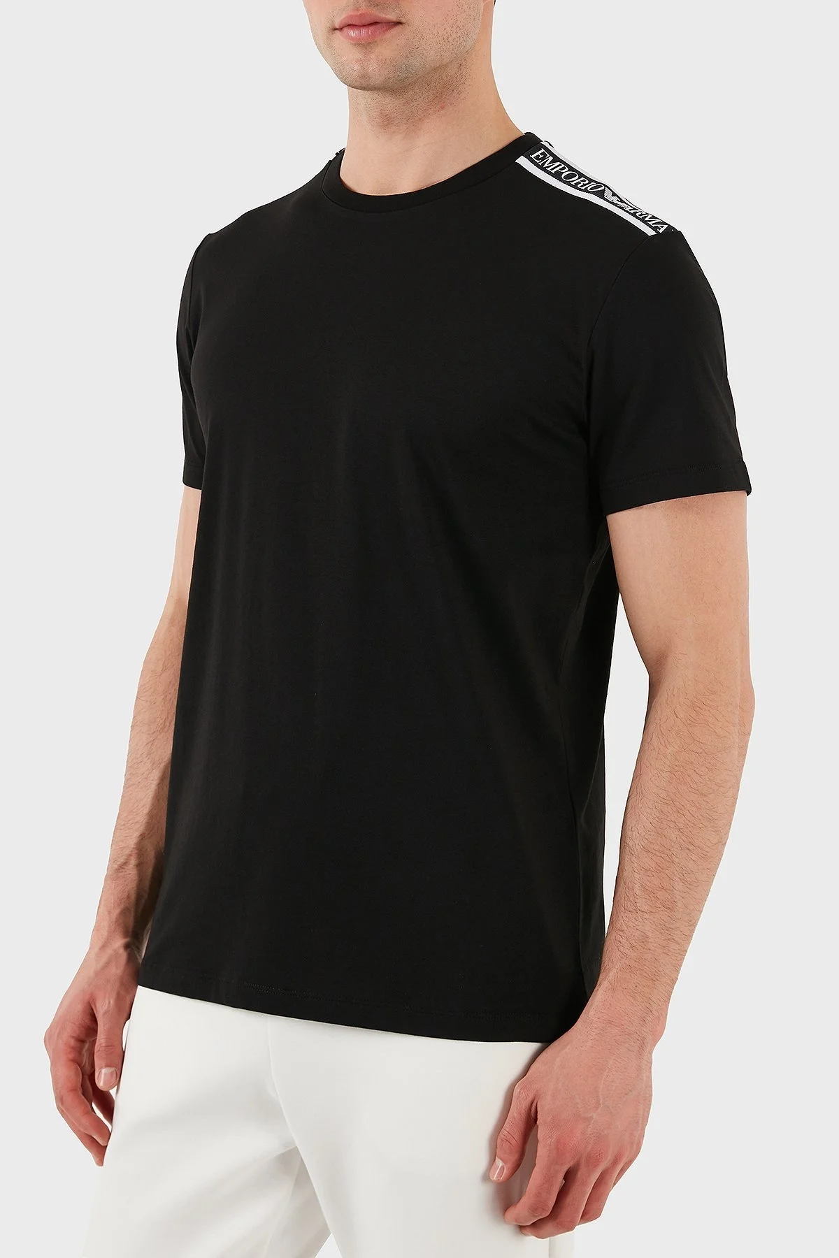 Emporio Armani Streç Pamuklu Logo Baskılı Regular Fit Bisiklet Yaka Erkek T Shirt EM000574 AF12333 UC001 SİYAH - 4