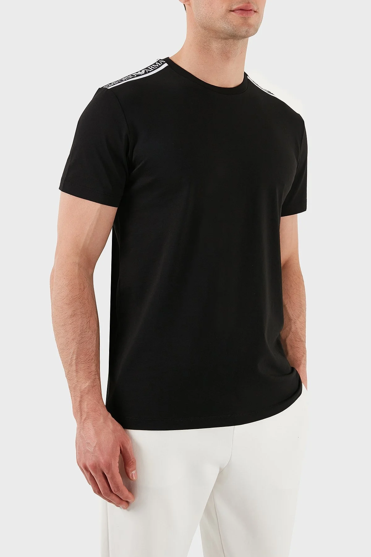 Emporio Armani Streç Pamuklu Logo Baskılı Regular Fit Bisiklet Yaka Erkek T Shirt EM000574 AF12333 UC001 SİYAH - 5