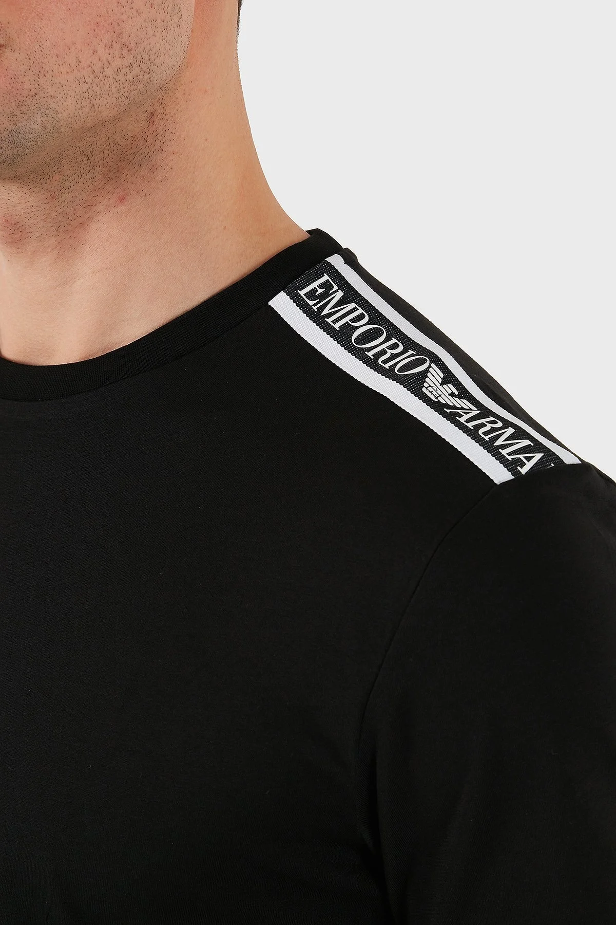 Emporio Armani Streç Pamuklu Logo Baskılı Regular Fit Bisiklet Yaka Erkek T Shirt EM000574 AF12333 UC001 SİYAH - 6