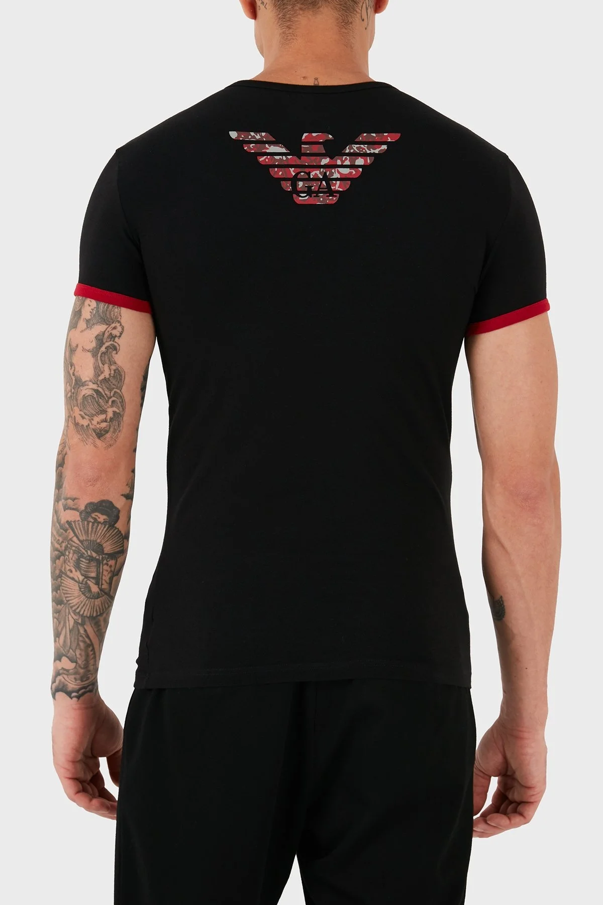 Emporio Armani Streç Pamuklu Logo Baskılı Slim Fit Bisiklet Yaka Erkek T Shirt 111035 5A725 00020 SİYAH - 2