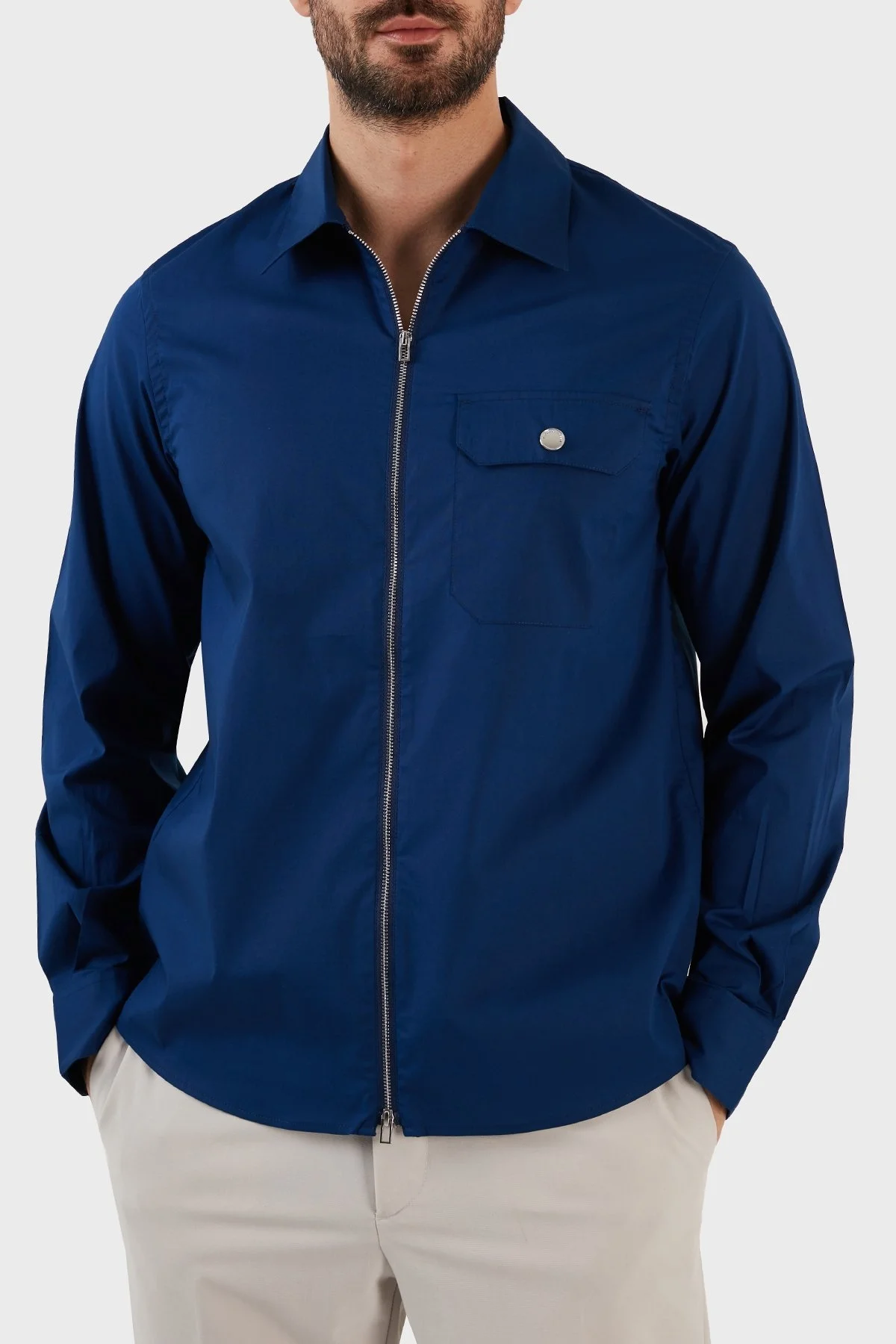 Emporio Armani Streç Pamuklu Loose Fit Fermuarlı Erkek Gömlek 3R1CQ1 1K01Z 0862 SAKS - 1