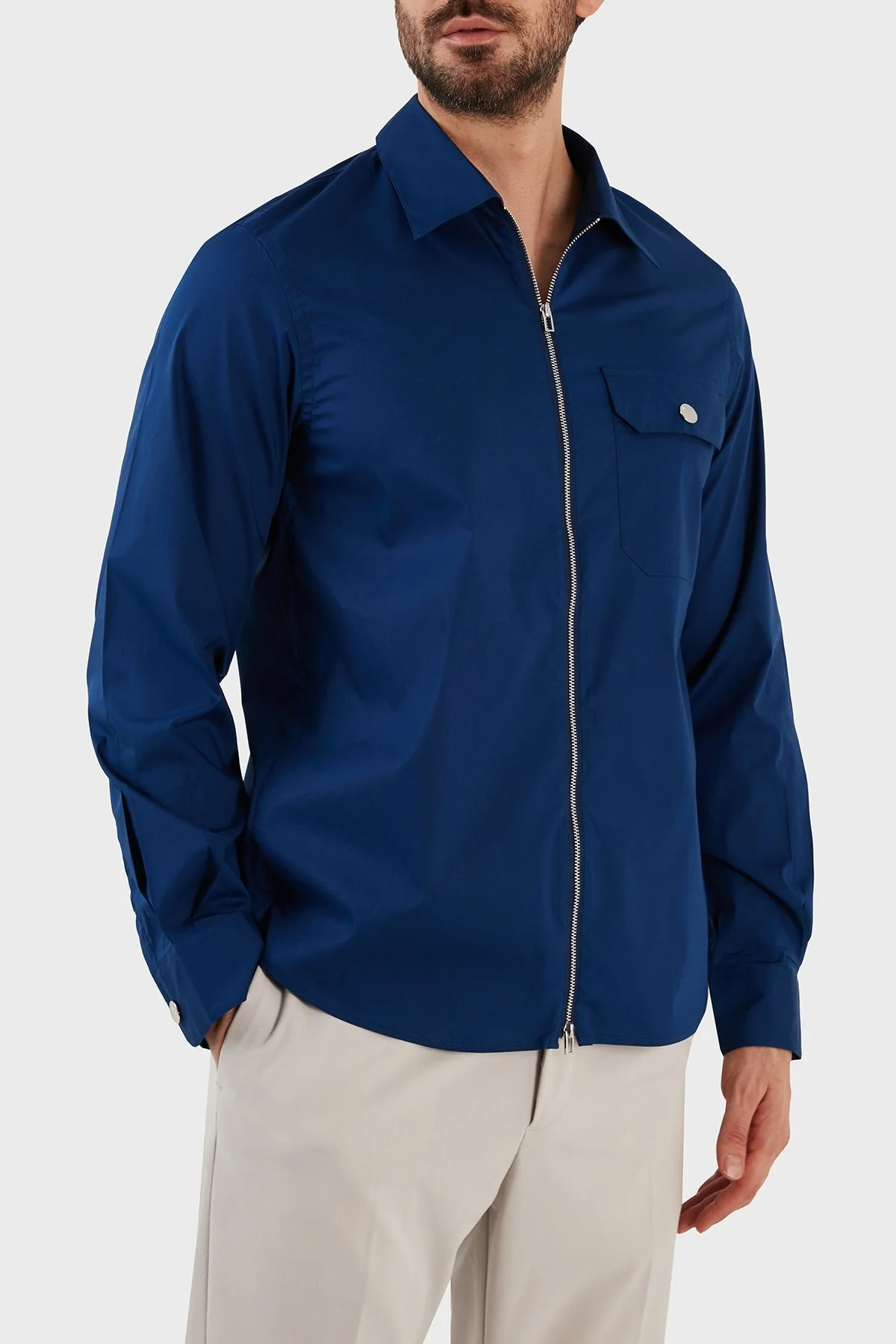 Emporio Armani Streç Pamuklu Loose Fit Fermuarlı Erkek Gömlek 3R1CQ1 1K01Z 0862 SAKS - 2