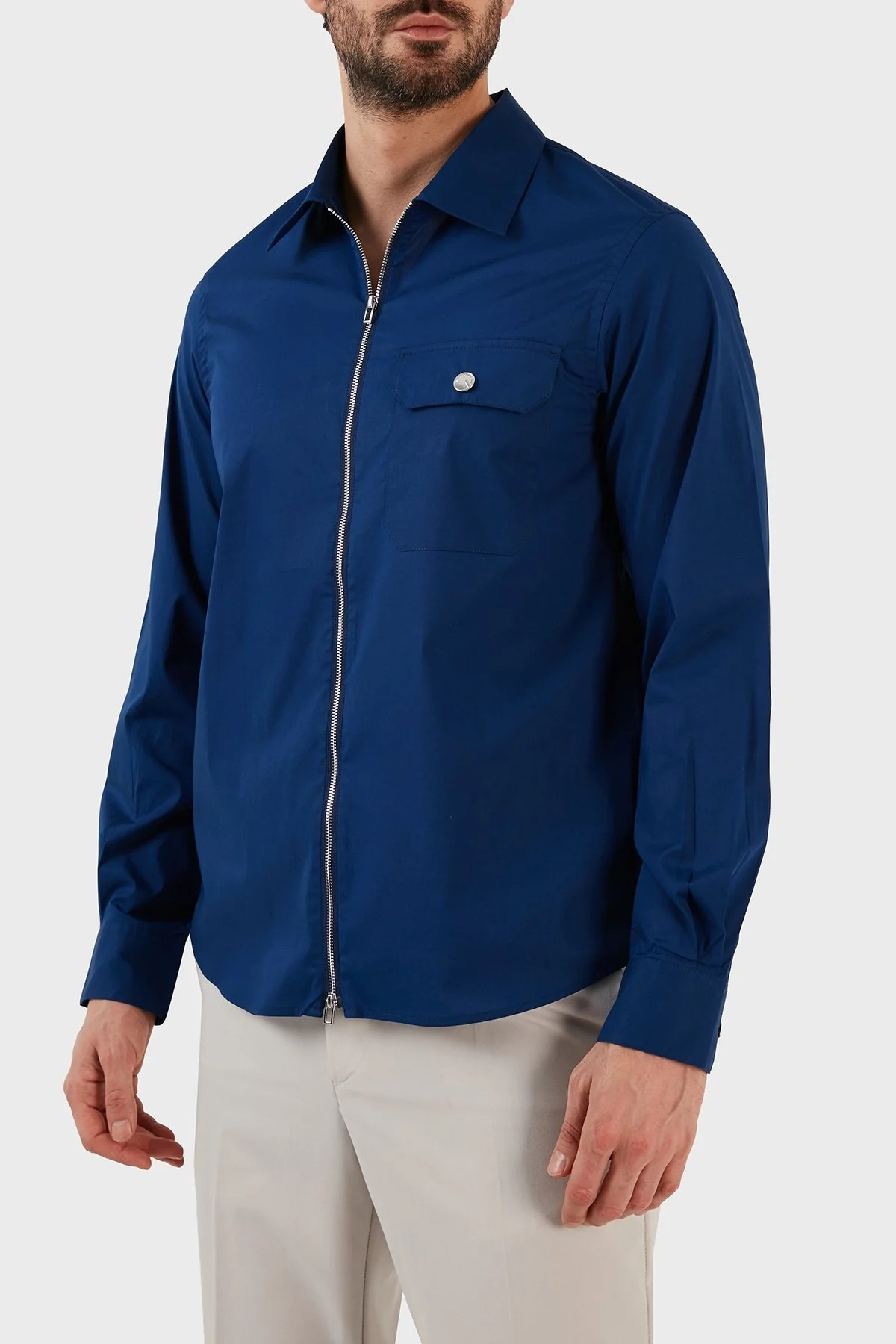 Emporio Armani Streç Pamuklu Loose Fit Fermuarlı Erkek Gömlek 3R1CQ1 1K01Z 0862 SAKS - 3