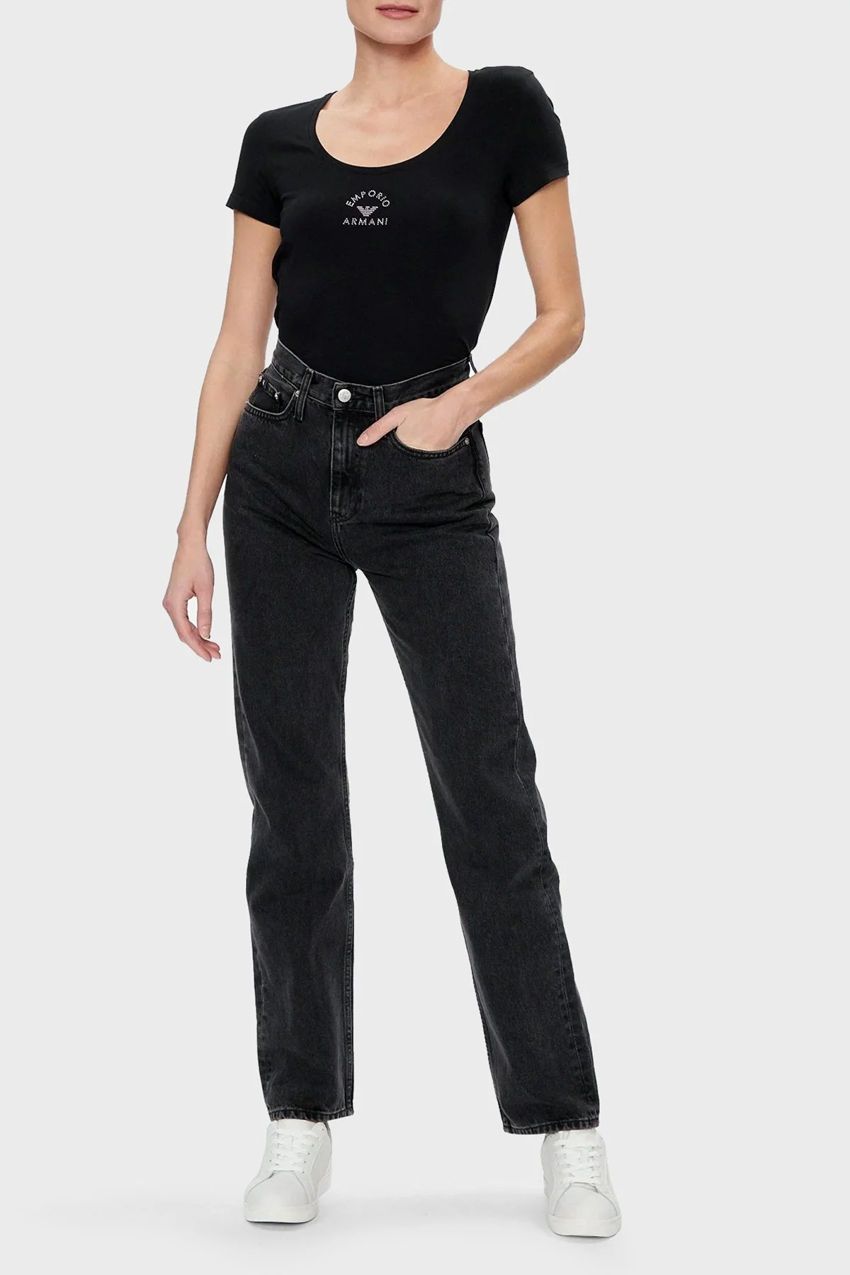 Emporio Armani Streç Pamuklu Regular Fit Bisiklet Yaka Bayan T Shirt 163377 4R223 00020 SİYAH - 7