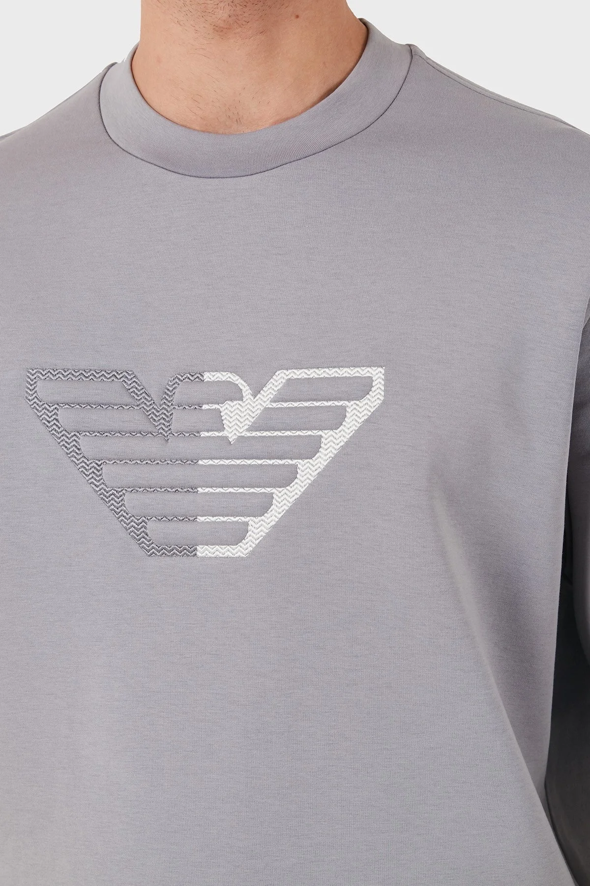 Emporio Armani Streç Pamuklu Regular Fit Bisiklet Yaka Logolu Erkek Sweat 6D1M76 1JHSZ 06K3 GRİ - 5