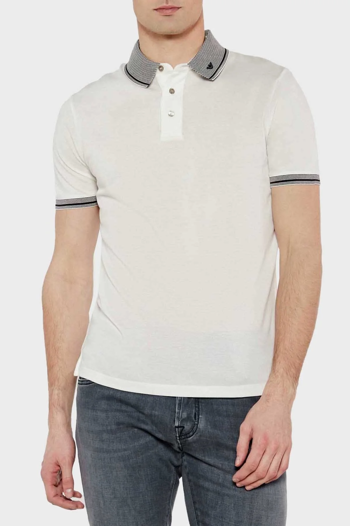 Emporio Armani Streç Pamuklu Regular Fit Düğmeli Erkek Polo Yaka T Shirt EM000852 AF12955 F0067 BEYAZ - 1