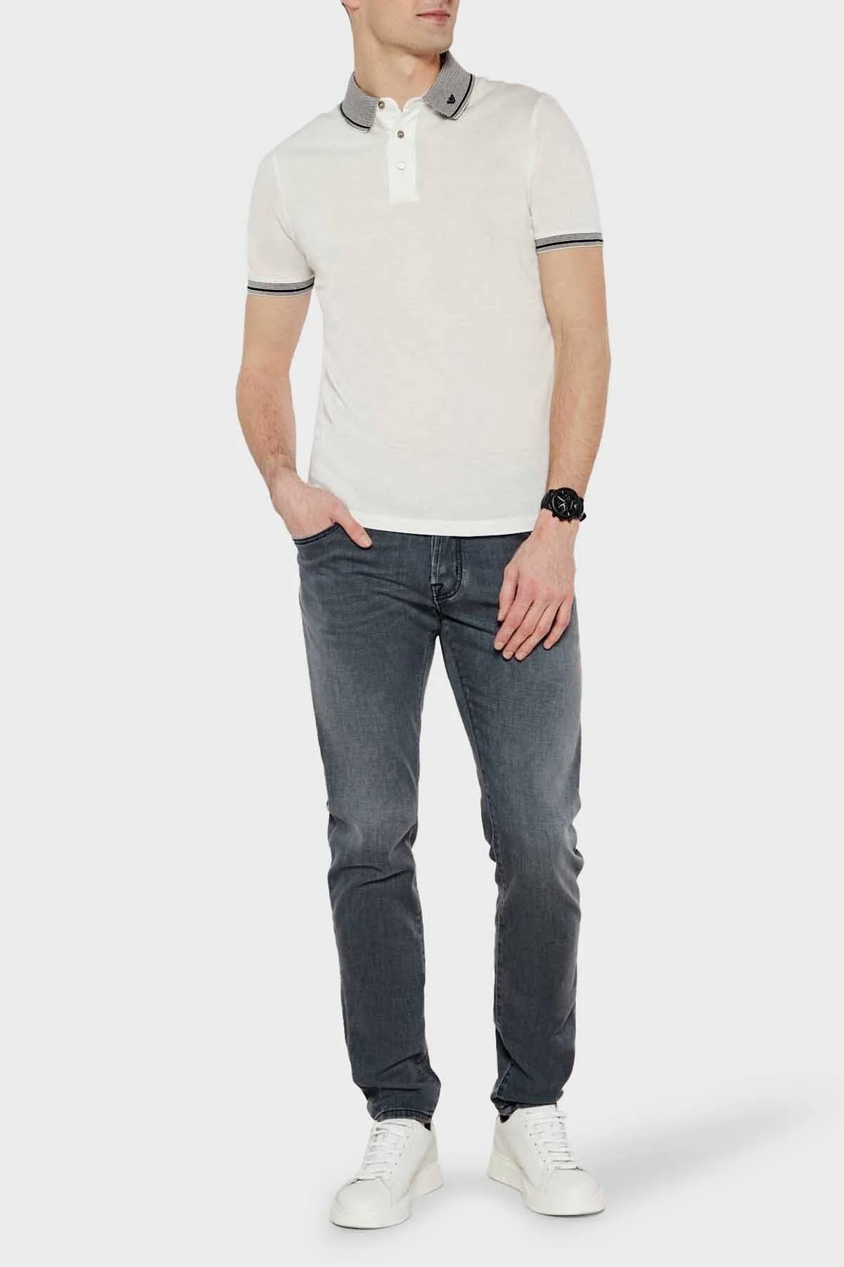 Emporio Armani Streç Pamuklu Regular Fit Düğmeli Erkek Polo Yaka T Shirt EM000852 AF12955 F0067 BEYAZ - 2
