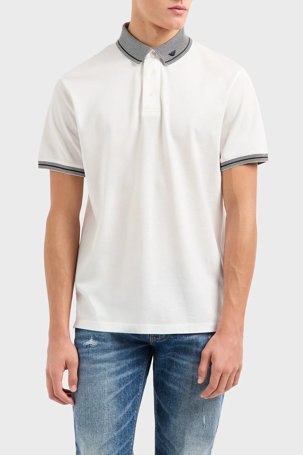 Emporio Armani Streç Pamuklu Regular Fit Düğmeli Erkek Polo Yaka T Shirt EM000852 AF12955 F0068 BEYAZ - 1