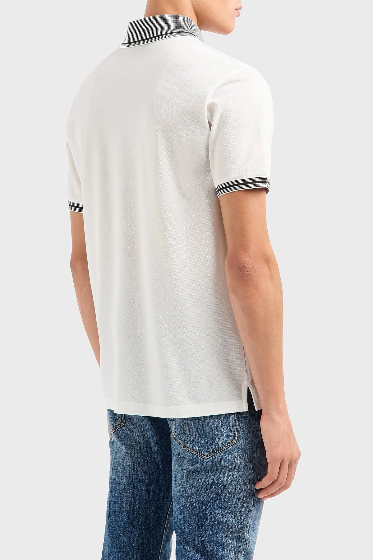 Emporio Armani Streç Pamuklu Regular Fit Düğmeli Erkek Polo Yaka T Shirt EM000852 AF12955 F0068 BEYAZ - 3