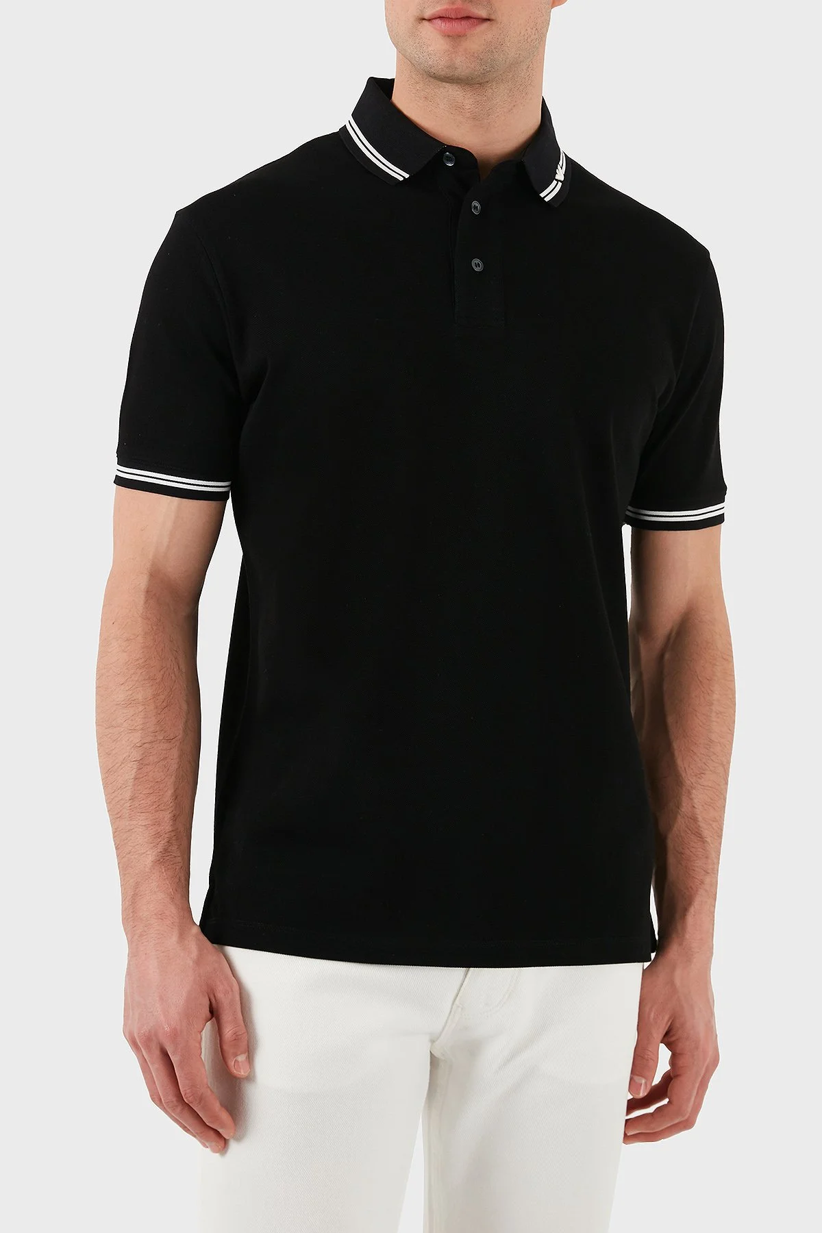 Emporio Armani Streç Pamuklu Regular Fit Düğmeli Erkek Polo Yaka T Shirt EM000852 AF12955 FC188 SİYAH - 1