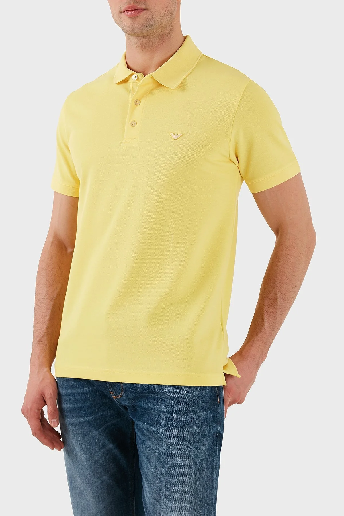 Emporio Armani Streç Pamuklu Regular Fit Düğmeli Erkek Polo Yaka T Shirt EM001380 AF12331 U2137 SARI - 4