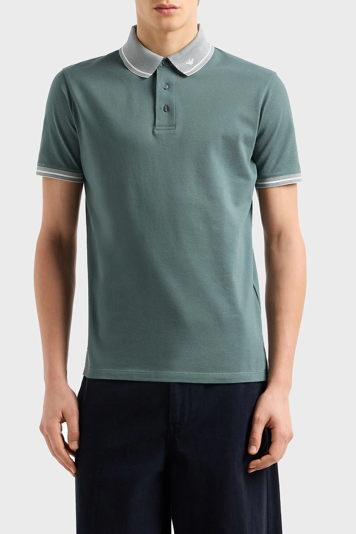 Emporio Armani Streç Pamuklu Regular Fit Düğmeli Polo Yaka Erkek Polo Yaka T Shirt EM000852 AF12955 F9046 HAKİ - 6