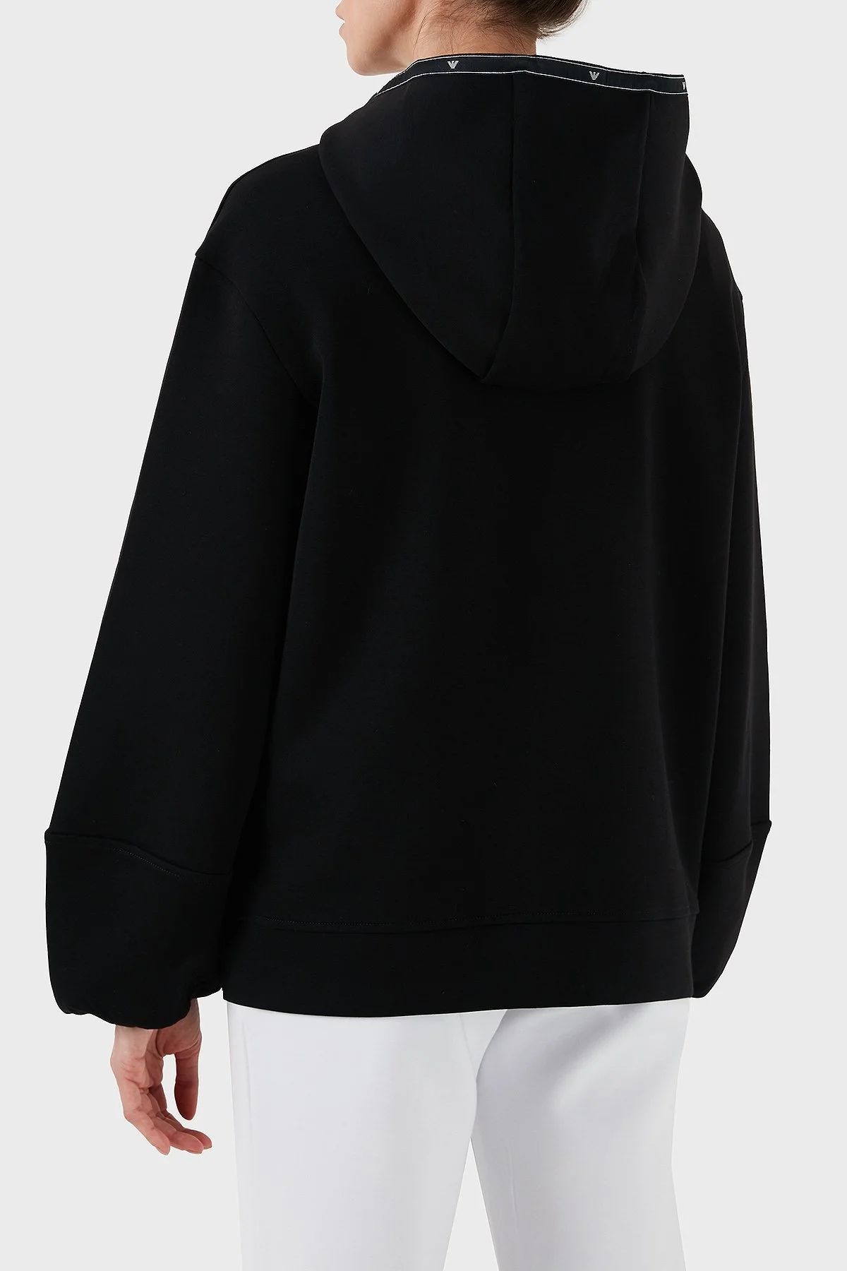 Emporio Armani Streç Pamuklu Regular Fit Kapüşonlu Bayan Sweat 6D2M6D 1JHSZ 0999 SİYAH - 2