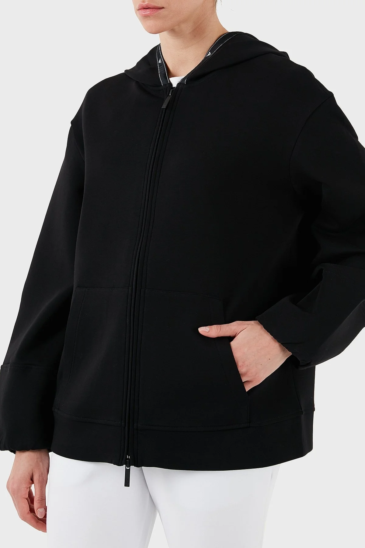 Emporio Armani Streç Pamuklu Regular Fit Kapüşonlu Bayan Sweat 6D2M6D 1JHSZ 0999 SİYAH - 4