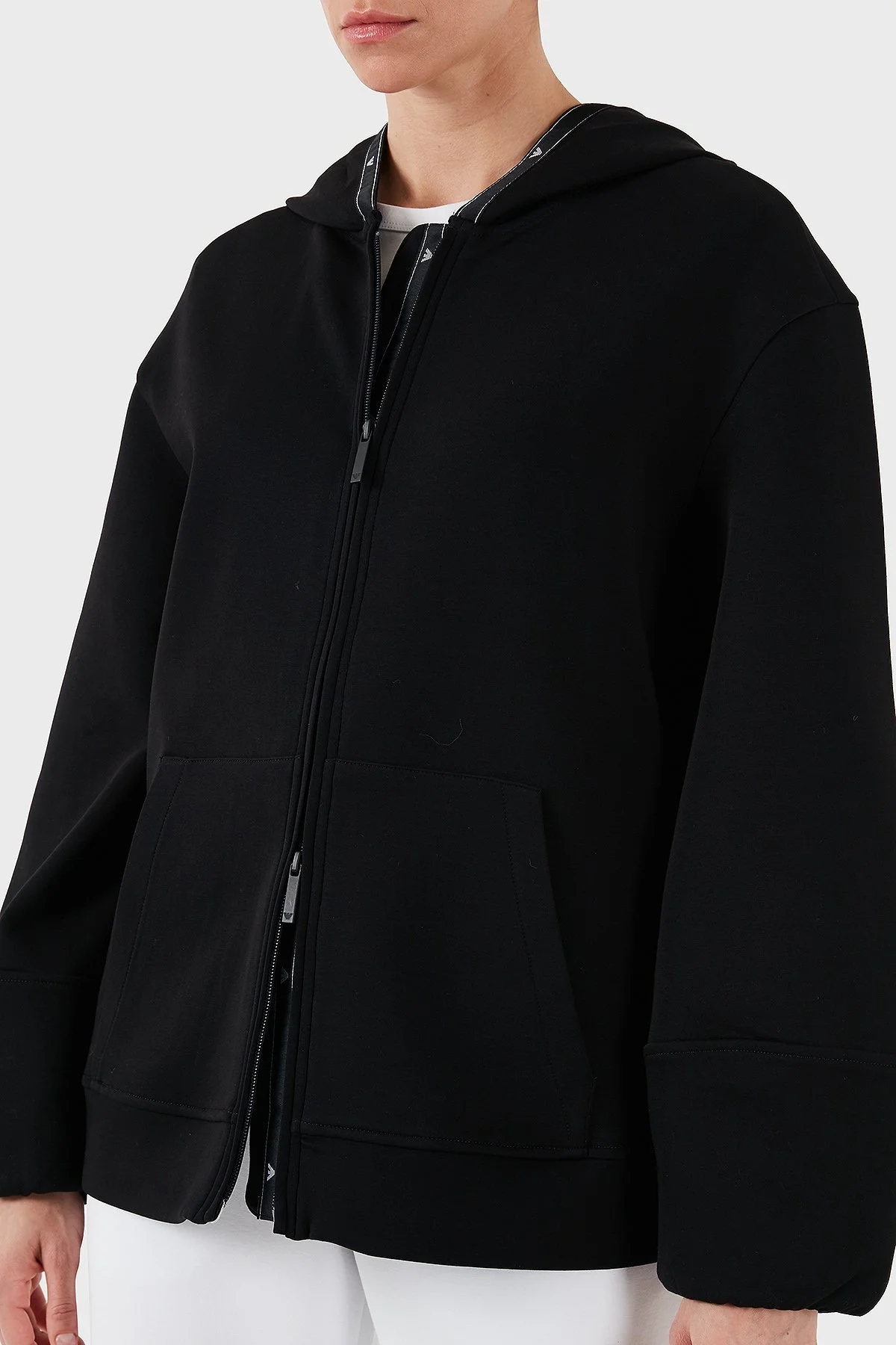 Emporio Armani Streç Pamuklu Regular Fit Kapüşonlu Bayan Sweat 6D2M6D 1JHSZ 0999 SİYAH - 6