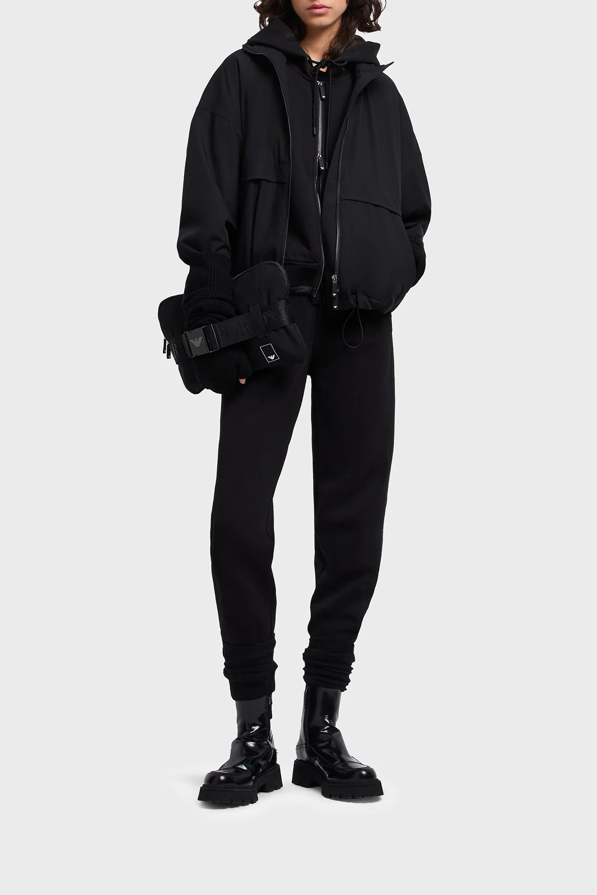 Emporio Armani Streç Pamuklu Regular Fit Kapüşonlu Bayan Sweat EW001358 AF10002 UC001 SİYAH - 1