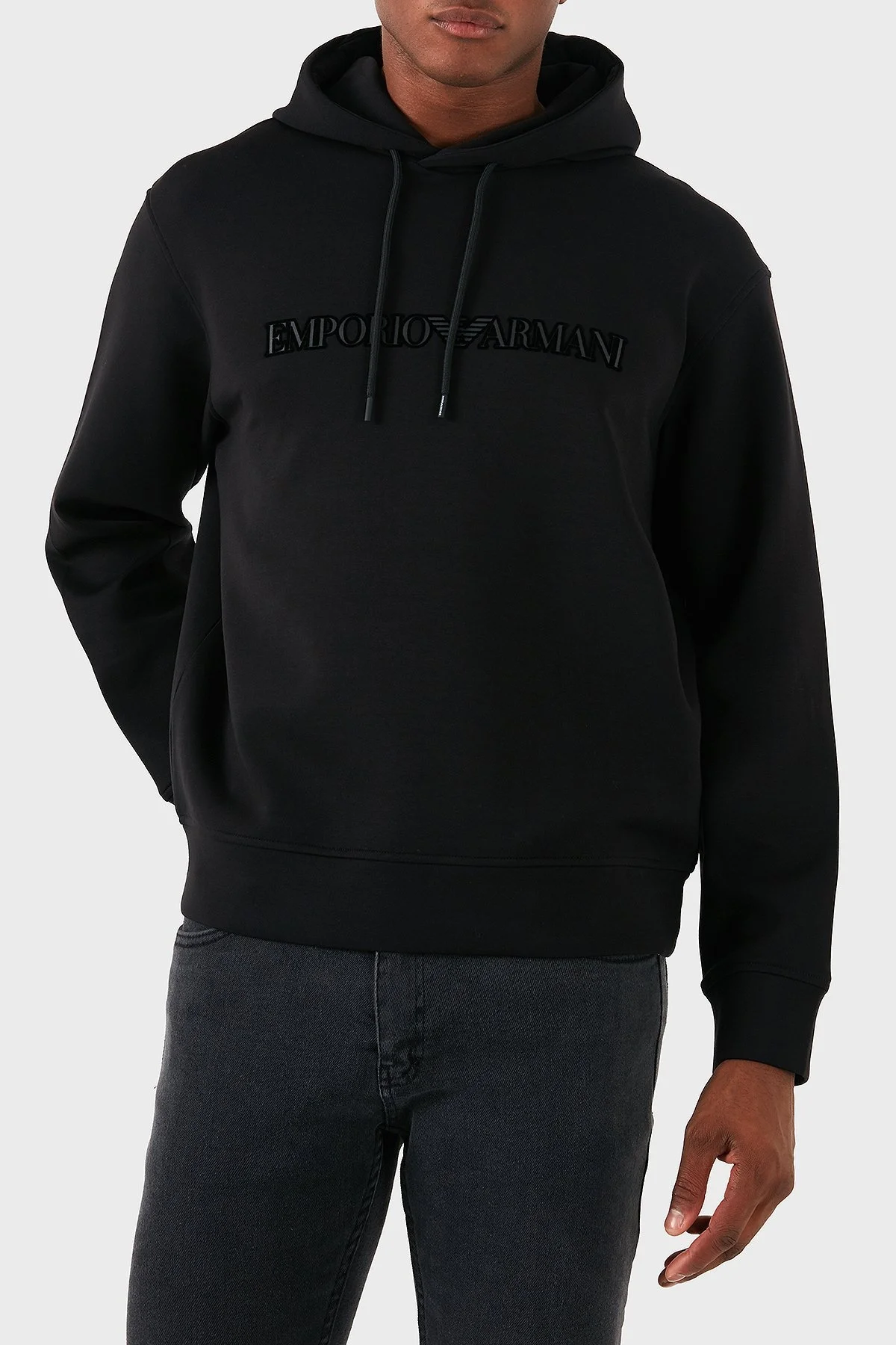 Emporio Armani Streç Pamuklu Regular Fit Kapüşonlu Erkek Sweat 6D1M94 1JHSZ 0035 SİYAH - 4