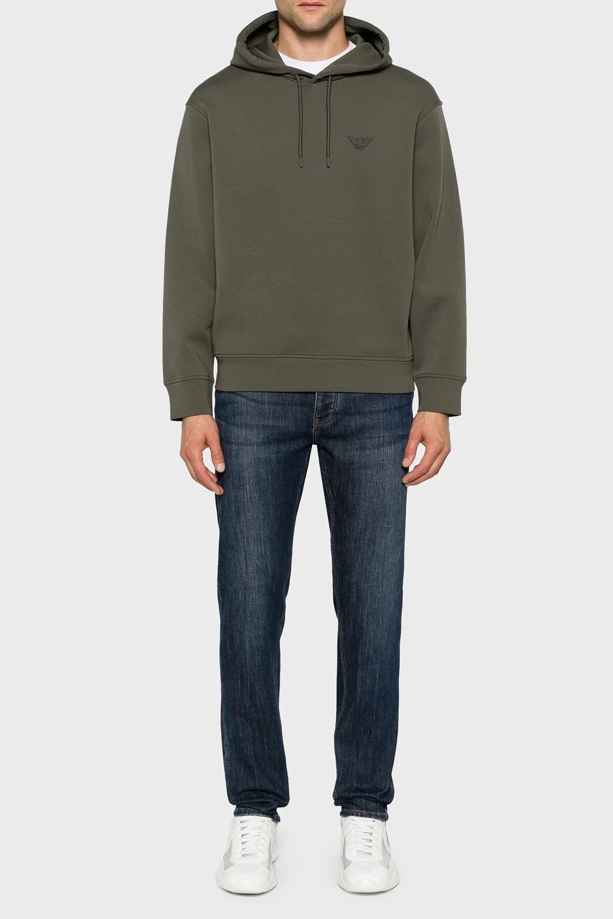 Emporio Armani Streç Pamuklu Regular Fit Kapüşonlu Erkek Sweat 6D1M94 1JHSZ 0661 HAKİ - 1