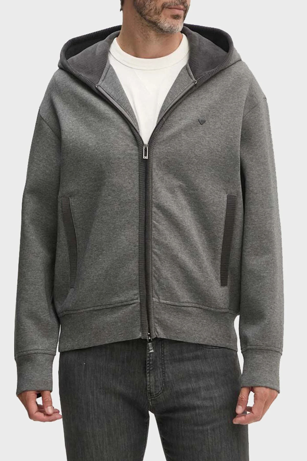 Emporio Armani Streç Pamuklu Regular Fit Kapüşonlu Erkek Sweat 6D1M97 1JHSZ 0631 GRİ - 1