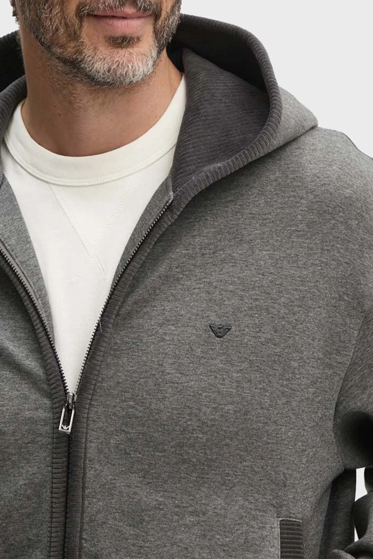 Emporio Armani Streç Pamuklu Regular Fit Kapüşonlu Erkek Sweat 6D1M97 1JHSZ 0631 GRİ - 3