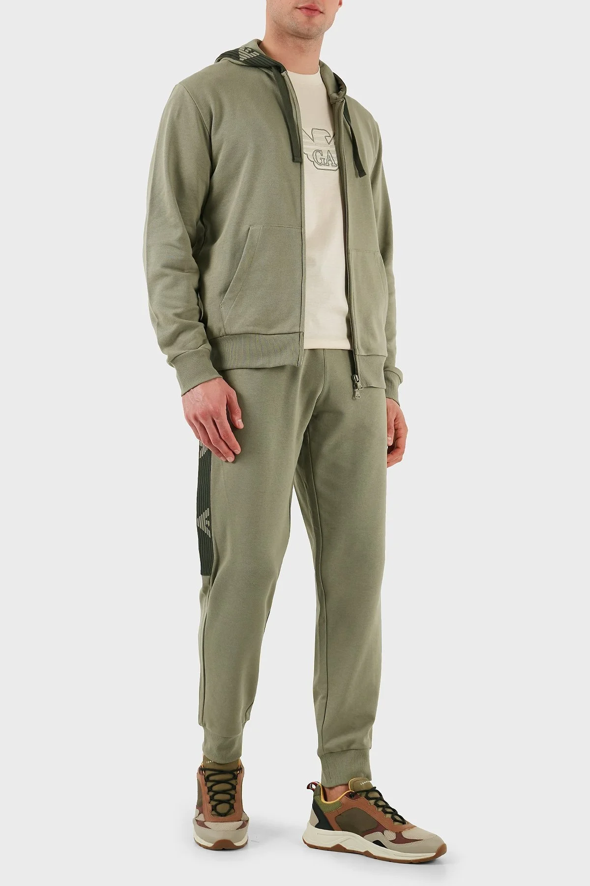 Emporio Armani Streç Pamuklu Regular Fit Kapüşonlu Erkek Sweat EM000523 AF10781 U6274 HAKİ - 8