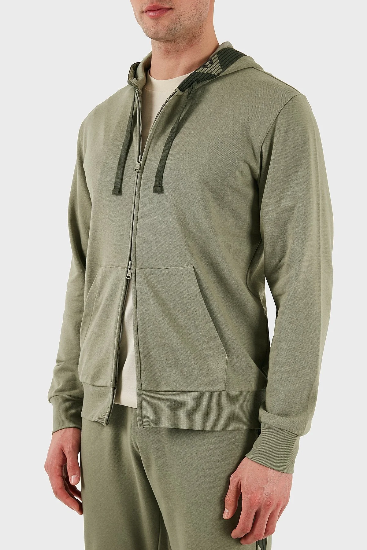 Emporio Armani Streç Pamuklu Regular Fit Kapüşonlu Erkek Sweat EM000523 AF10781 U6274 HAKİ - 11