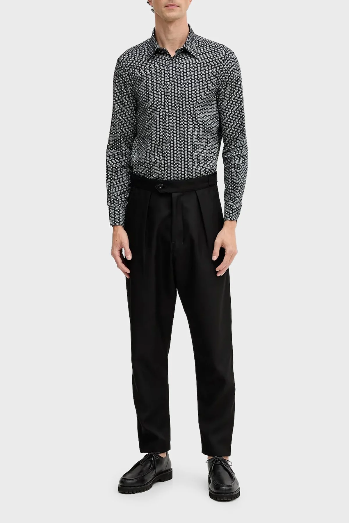 Emporio Armani Streç Pamuklu Regular Fit Klasik Yaka Desenli Erkek Gömlek EM001537 AF14130 FB323 LACİVERT-BEYAZ - 2