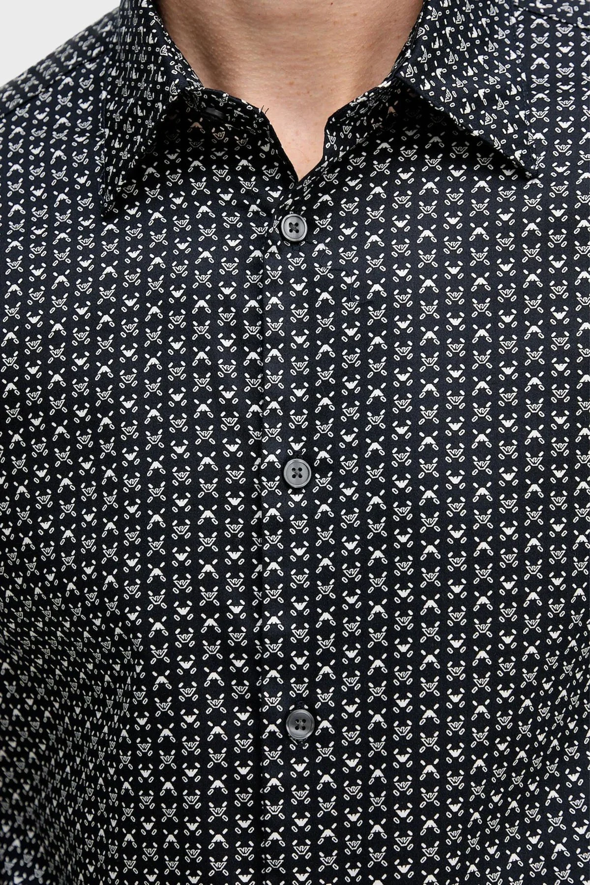 Emporio Armani Streç Pamuklu Regular Fit Klasik Yaka Desenli Erkek Gömlek EM001537 AF14130 FB323 LACİVERT-BEYAZ - 5