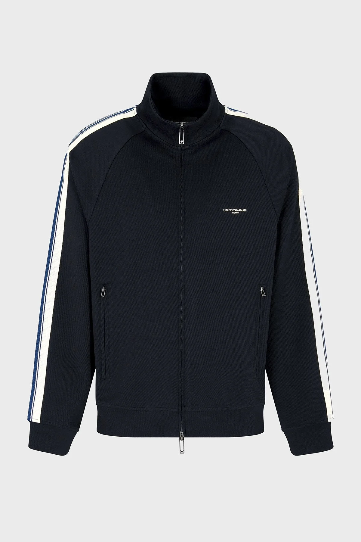 Emporio Armani Streç Pamuklu Regular Fit Şerit Detaylı Dik Yaka Erkek Sweat EM002872 AF13488 UB118 LACİVERT - 5