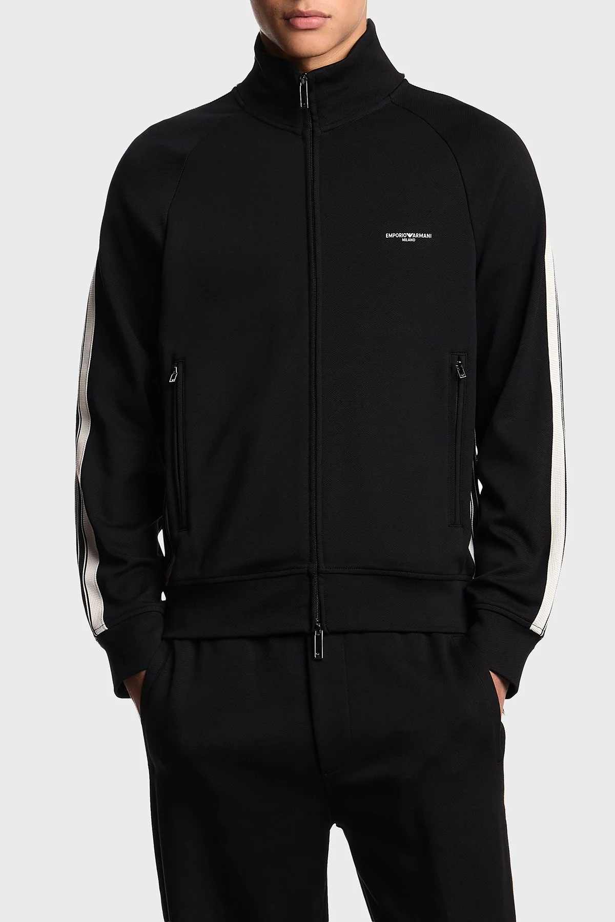 Emporio Armani Streç Pamuklu Regular Fit Şerit Detaylı Dik Yaka Erkek Sweat EM002872 AF13488 UC001 SİYAH - 6