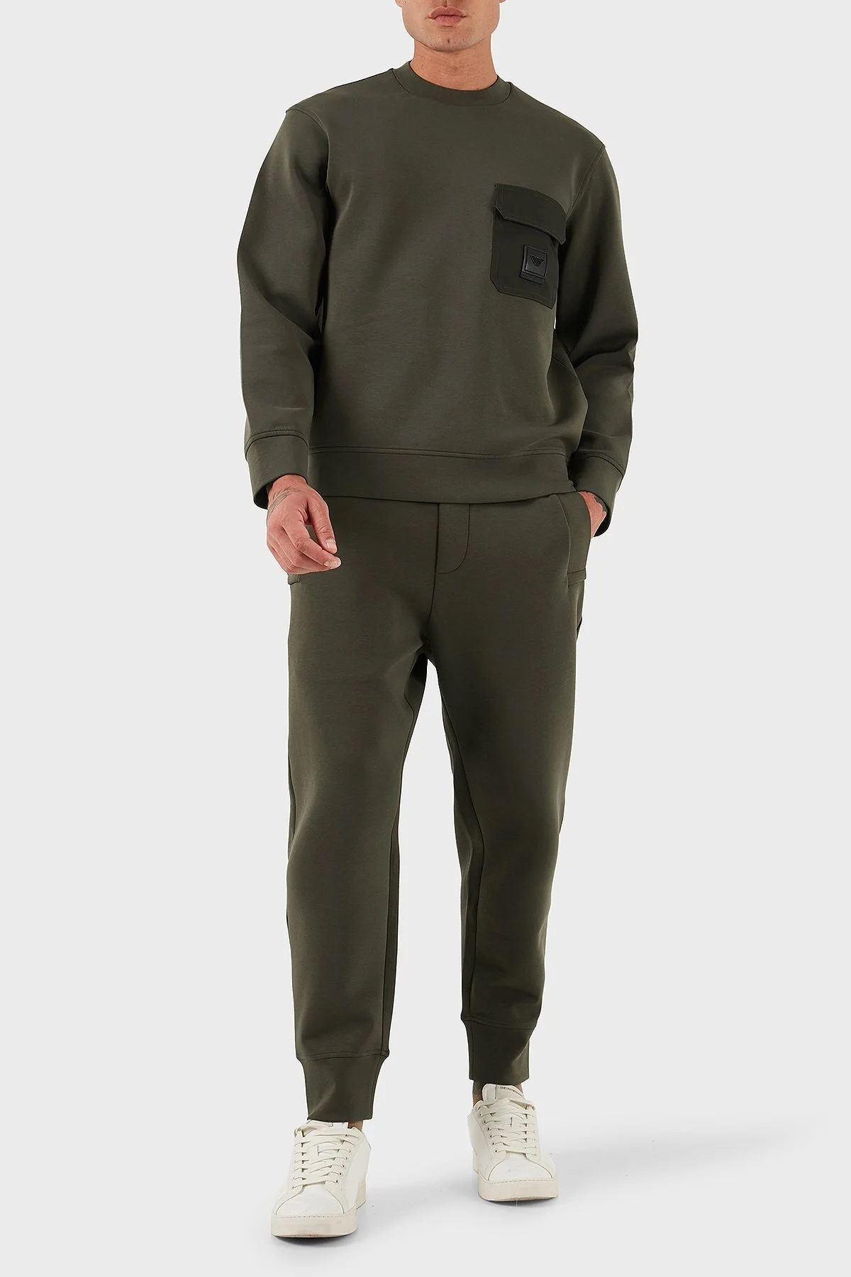 Emporio Armani Streç Pamuklu Regular Fit Tek Cepli Bisiklet Yaka Erkek Sweat EM002925 AF10013 U8120 HAKİ - 8