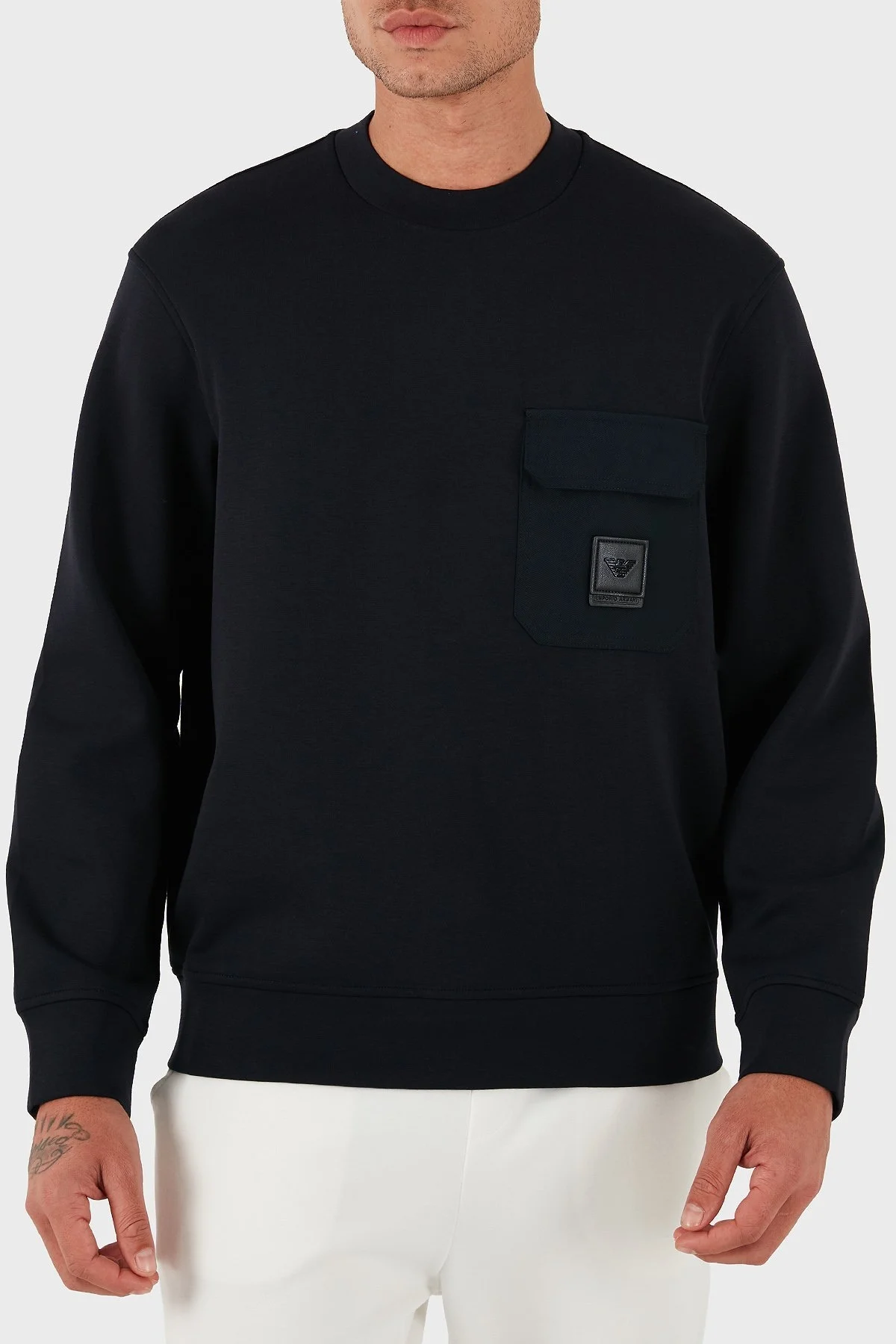 Emporio Armani Streç Pamuklu Regular Fit Tek Cepli Bisiklet Yaka Erkek Sweat EM002925 AF10013 UB118 LACİVERT - 2