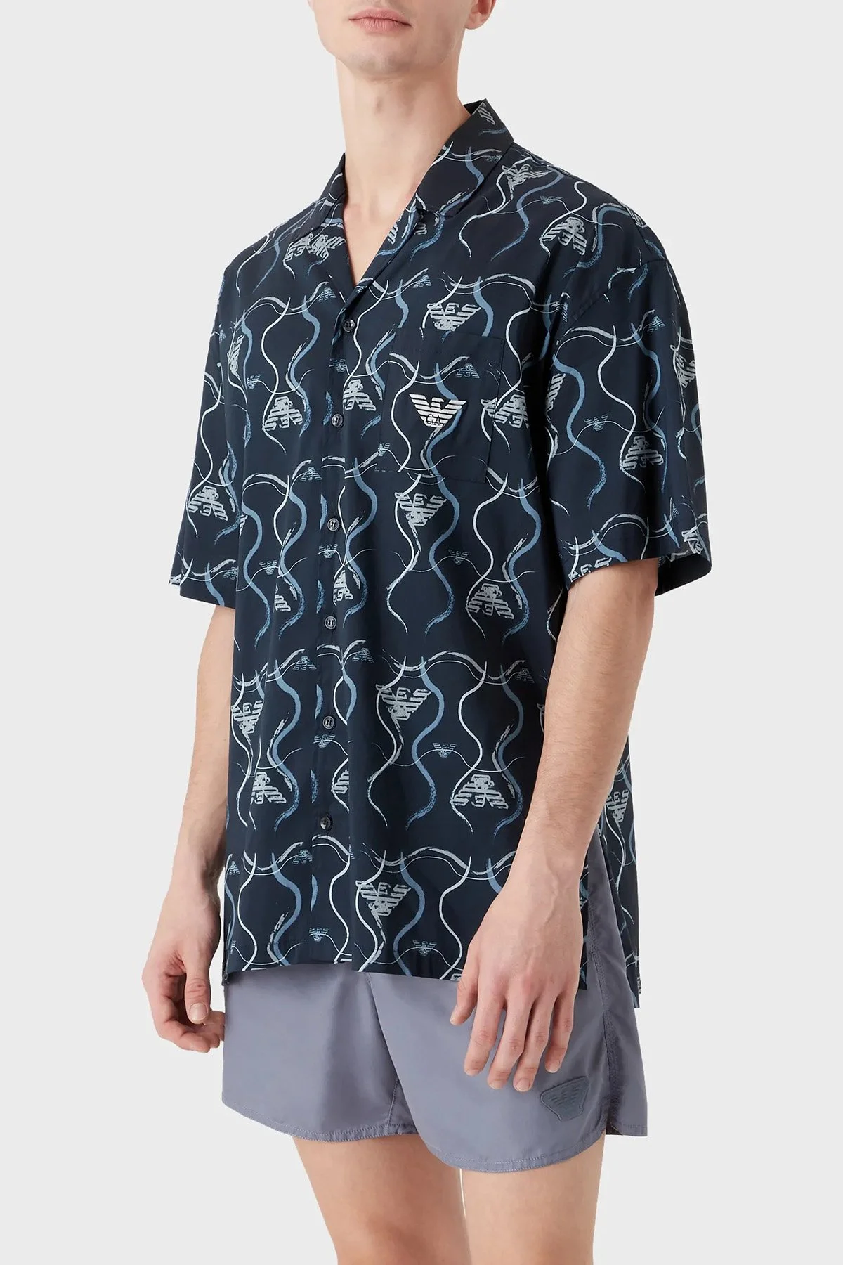 Emporio Armani Streç Pamuklu Regular Fit Tek Cepli Erkek Gömlek 211846 3R466 18736 LACİVERT - 1
