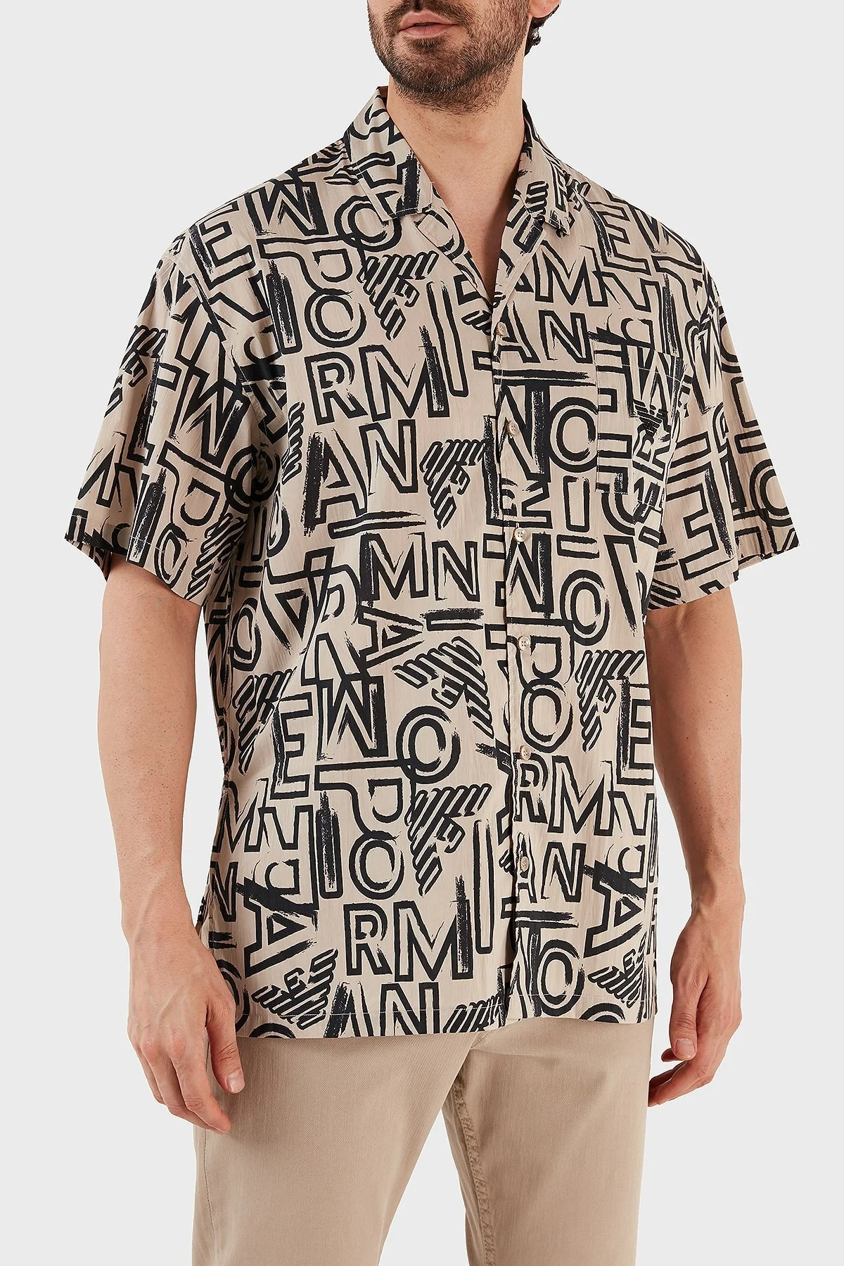 Emporio Armani Streç Pamuklu Regular Fit Tek Cepli Erkek Gömlek 211846 3R466 21031 BEJ - 1
