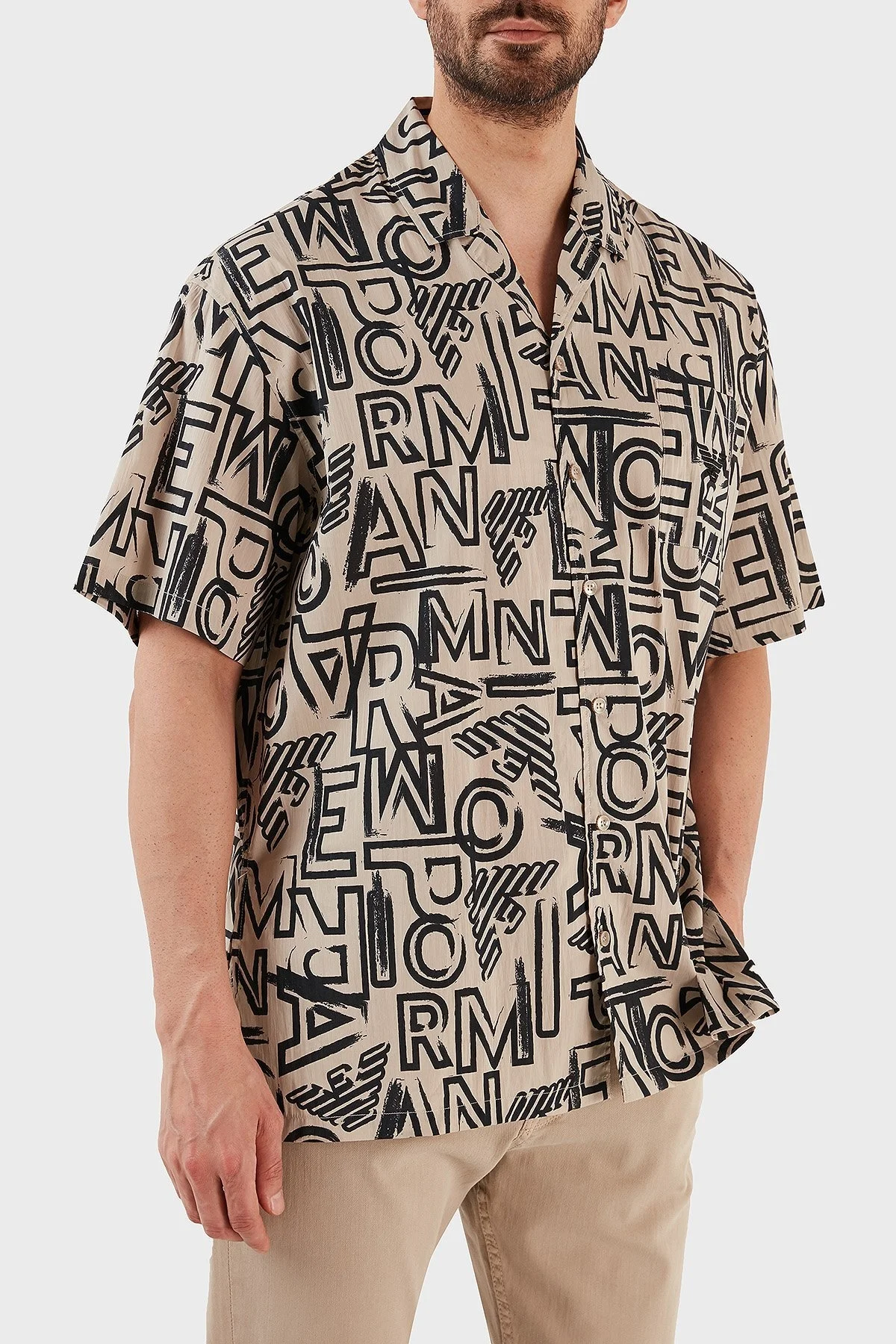 Emporio Armani Streç Pamuklu Regular Fit Tek Cepli Erkek Gömlek 211846 3R466 21031 BEJ - 3
