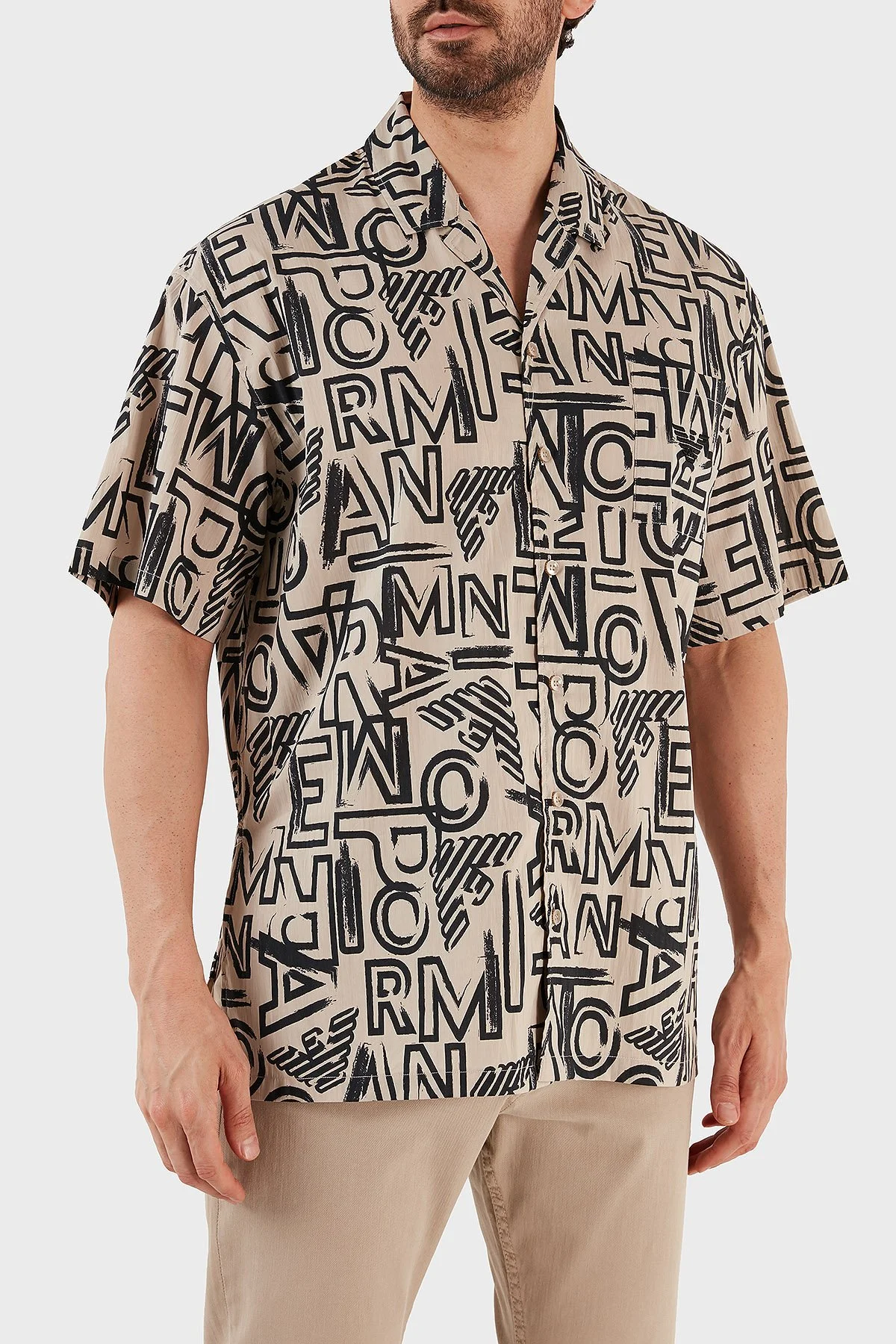Emporio Armani Streç Pamuklu Regular Fit Tek Cepli Erkek Gömlek 211846 3R466 21031 BEJ - 1
