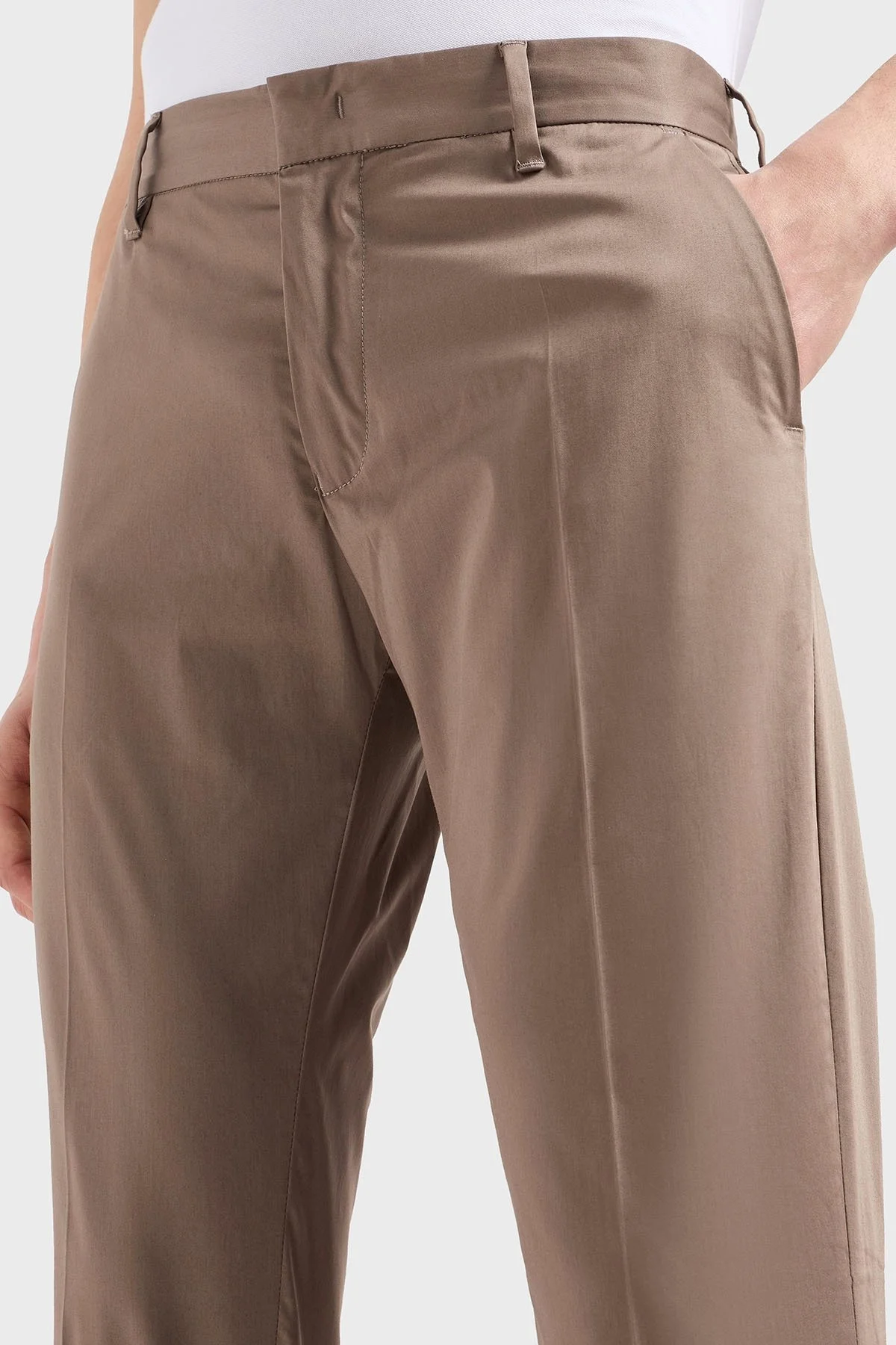 Emporio Armani Streç Pamuklu Regular Fit Yüksek Bel Düz Paça Kumaş Erkek Pantolon 8N1P15 1NJ7Z 0144 BEJ - 8