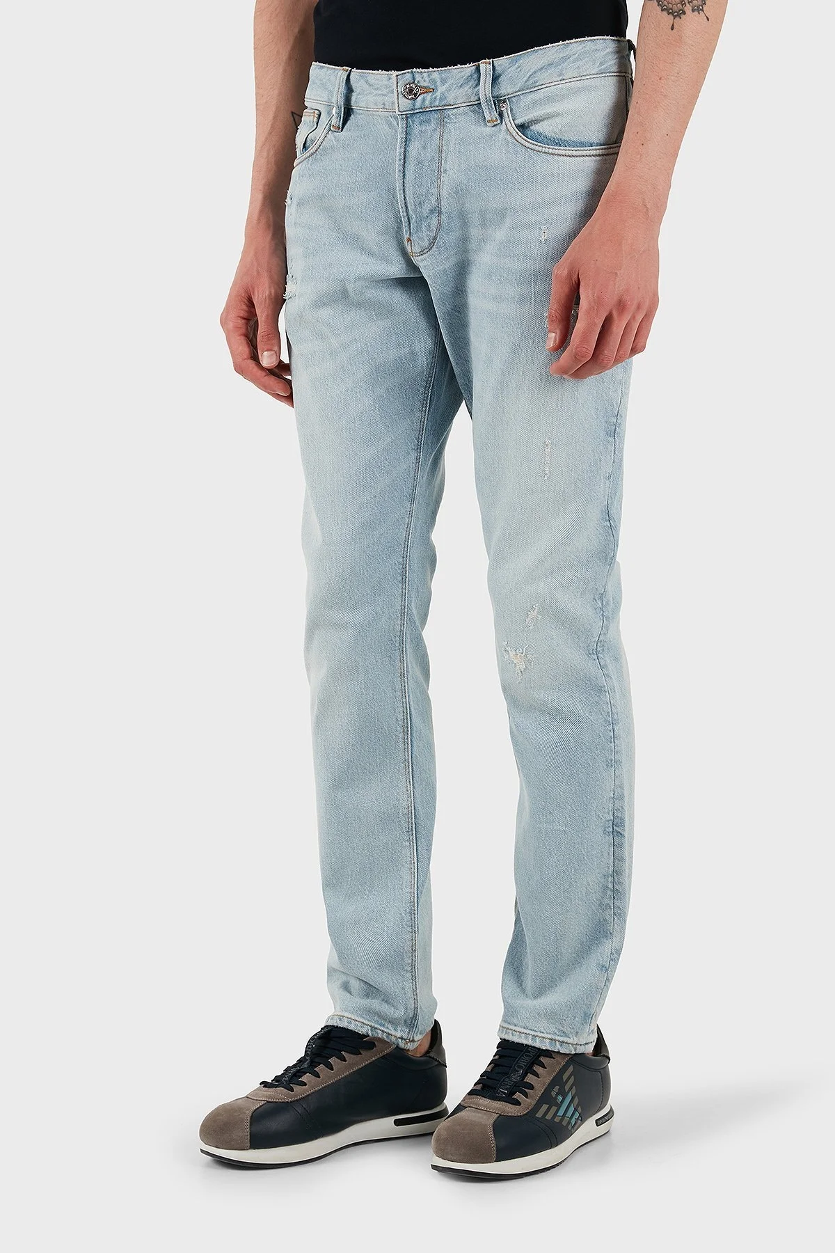 Emporio Armani Streç Pamuklu Slim Fit Düşük Bel Dar Paça Jeans Erkek Kot Pantolon EM000121 AF13281 MB003 AÇIK MAVİ - 8